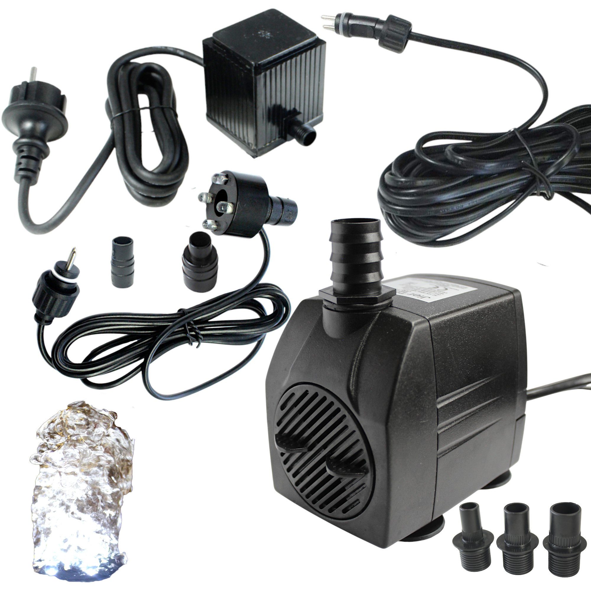Arnusa Springbrunnenpumpe mit LED Quellsteinbeleuchtung Wasserpumpe Bachlaufpumpe 12V, Pumpe für Wasserspiele
