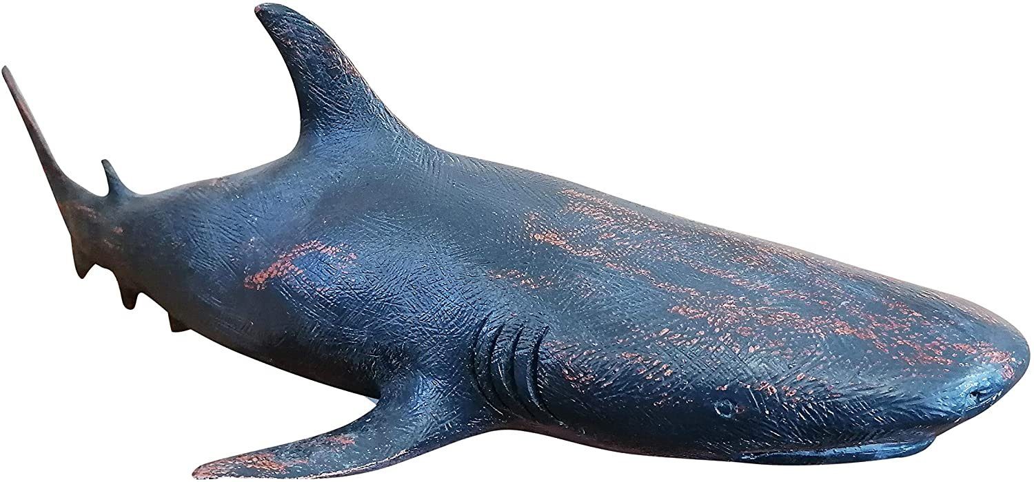 MichaelNoll Dekofigur Hai Haifisch Fisch Polyresin Holz-Optik Blau Deko - 41,5x18,5x13H cm