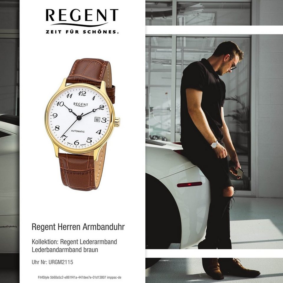 Regent Quarzuhr Regent Herren Armbanduhr Analoganzeige, Herren Armbanduhr  rund, groß (ca. 40mm), Edelstahl, Fashion
