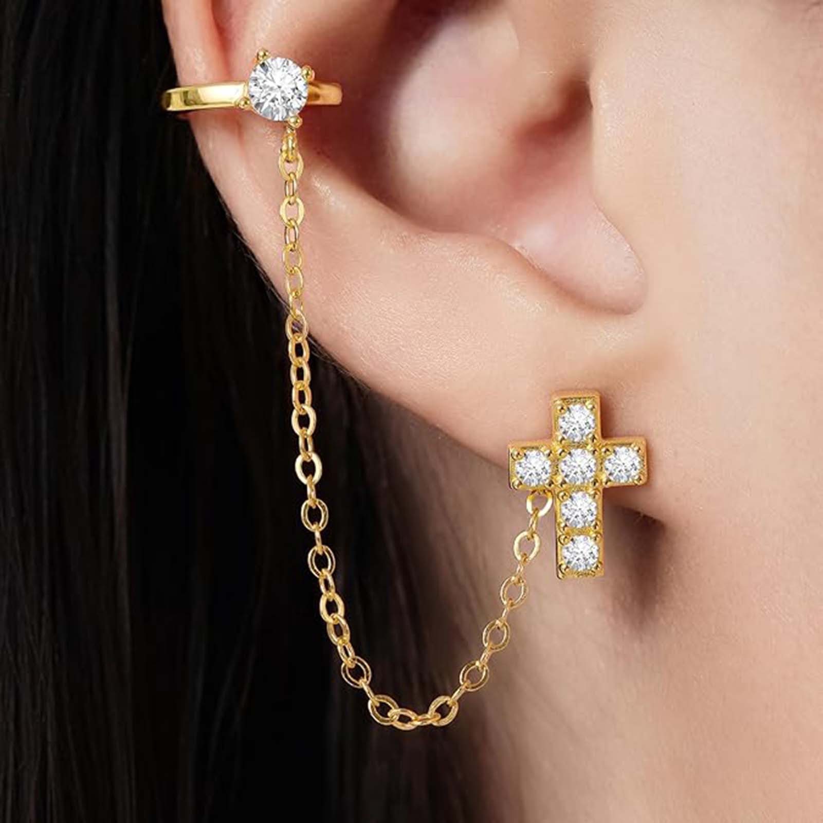 Jumpeak Paar Ohrstecker ohrringe gold 585 echtgold,ohrringe kreuz,Personalisierte Ohrstecker, D/E VVS/VS,Diamantohrstecker Gold 585,Kommunion Geschenk,Jahrestag