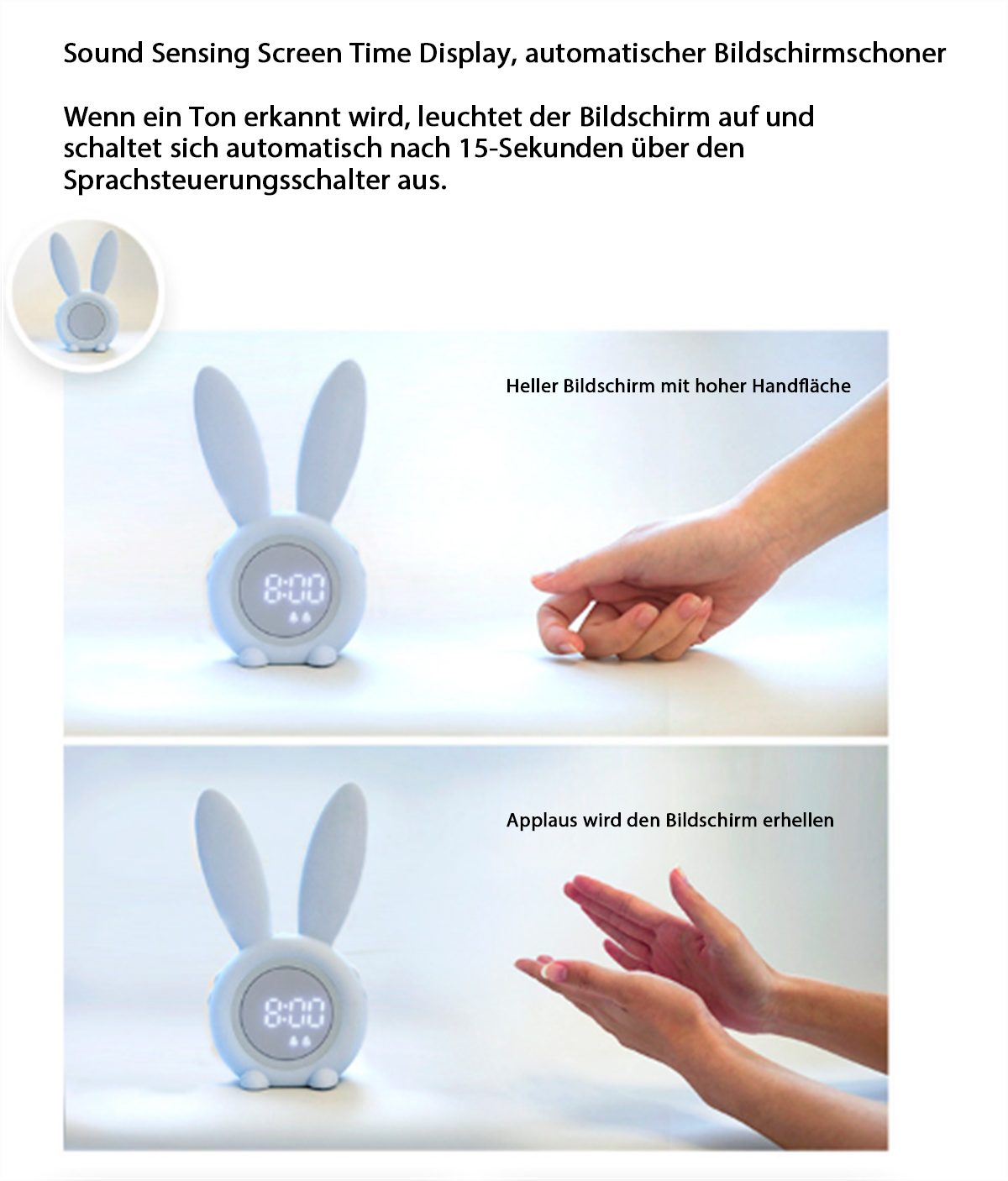 carefully selected Wecker Kaninchenwecker mit Aufwachen zum intelligentem Sensor-LED-Nachtlicht Grün