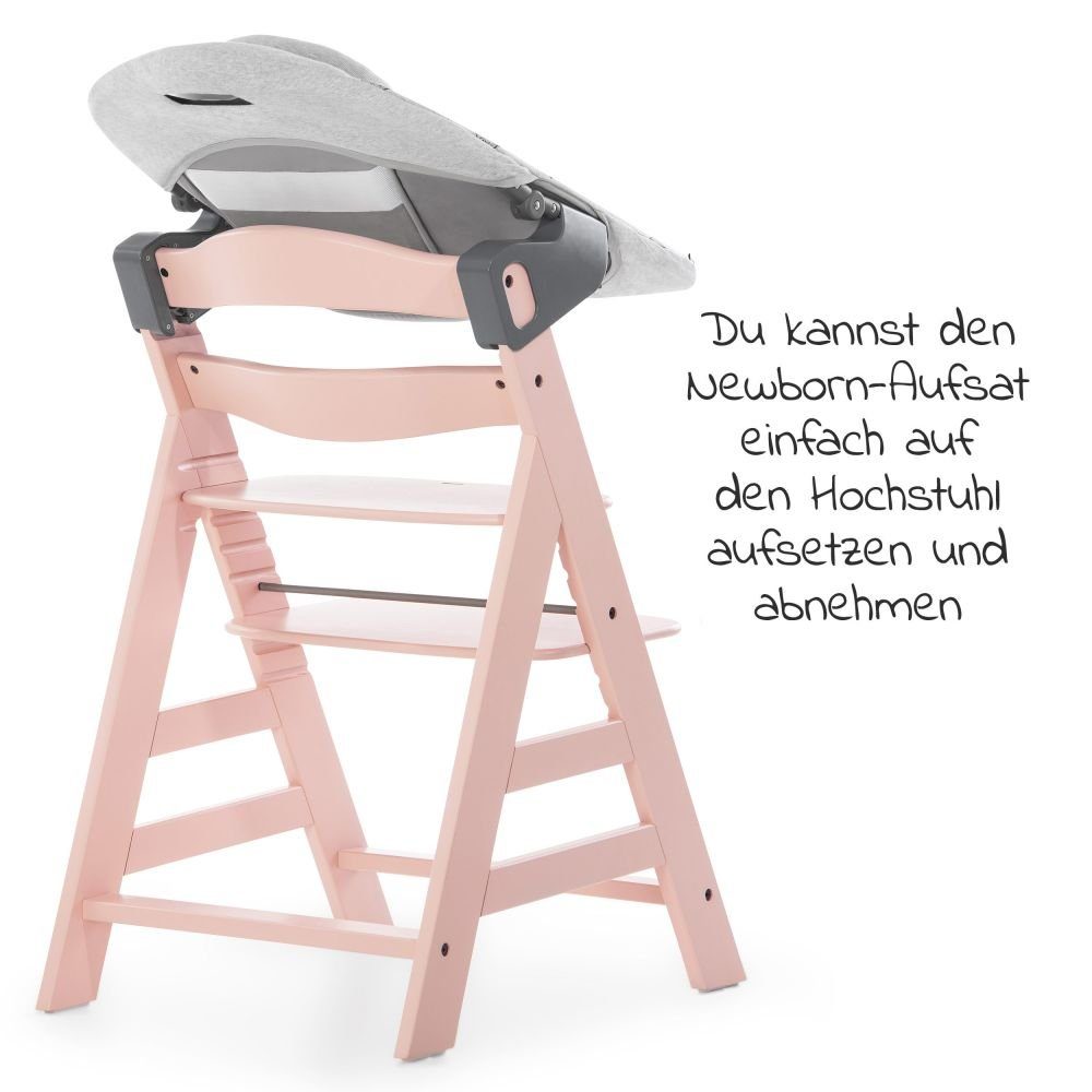 Hauck Hochstuhl Alpha Plus Newborn Babystuhl für St), Rose Neugeborene Holz Set & Geburt inkl. ab 4 Aufsatz (Set, Sitzauflage
