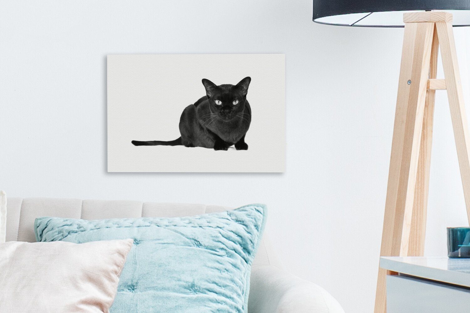 Hintergrund OneMillionCanvasses® (1 birmanische 30x20 St), cm schwarz-weiß, Wandbild Aufhängefertig, Leinwandbild Katze Dunkle weißem - auf Wanddeko, Leinwandbilder,