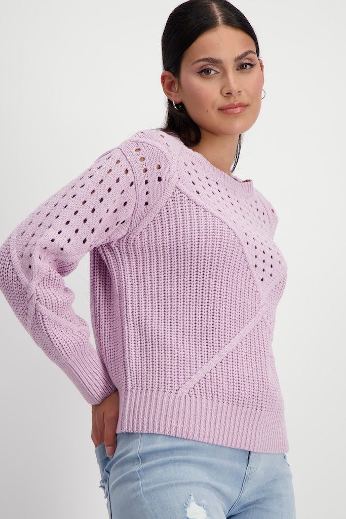 Monari Rundhalspullover Strickpullover mit Zopf- und Perlfangmuster