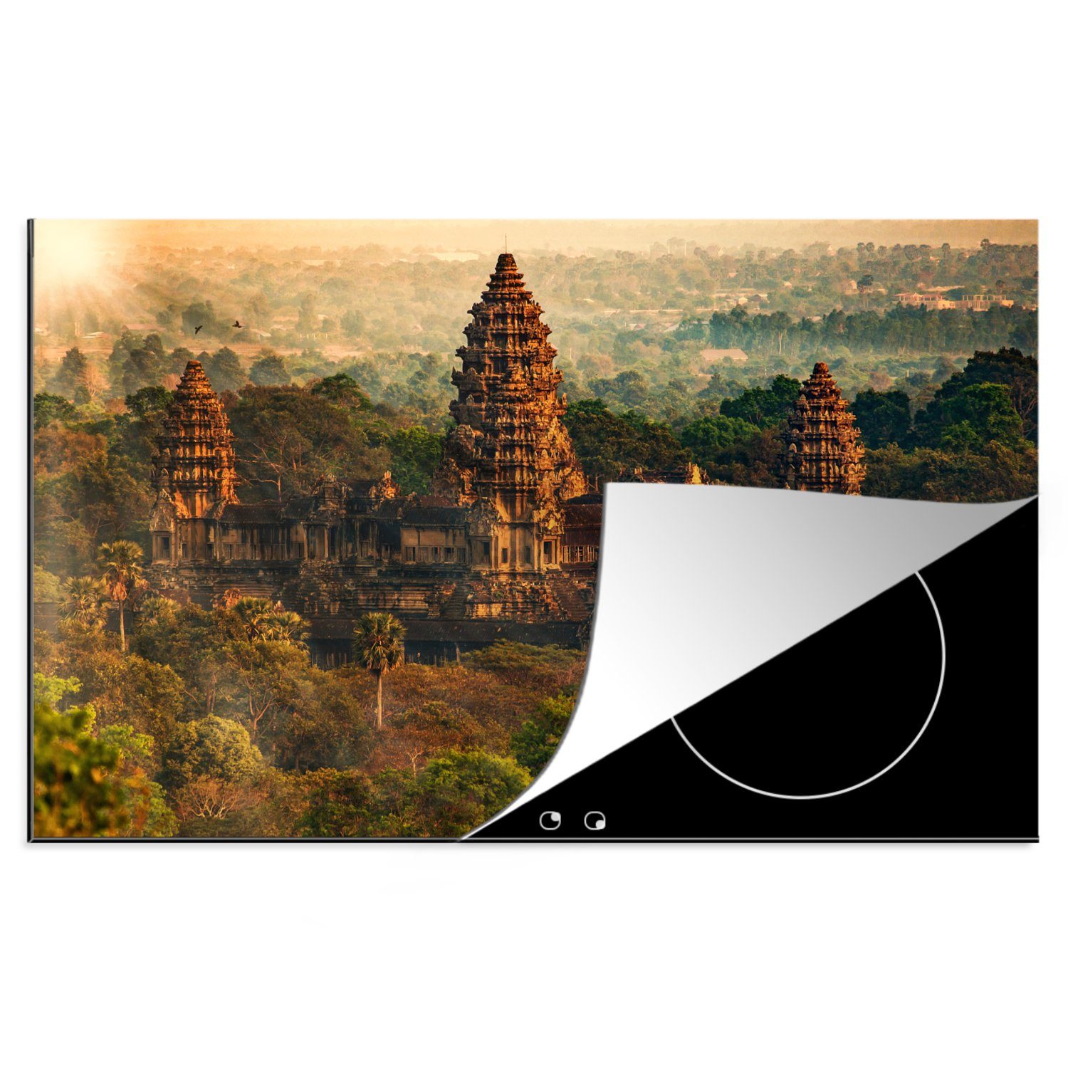 (1 Schutz Haupteingang für in Kambodscha, Vinyl, die Induktionskochfeld 81x52 tlg), des Angkor Wat-Komplexes MuchoWow Herdblende-/Abdeckplatte Ceranfeldabdeckung cm, küche,