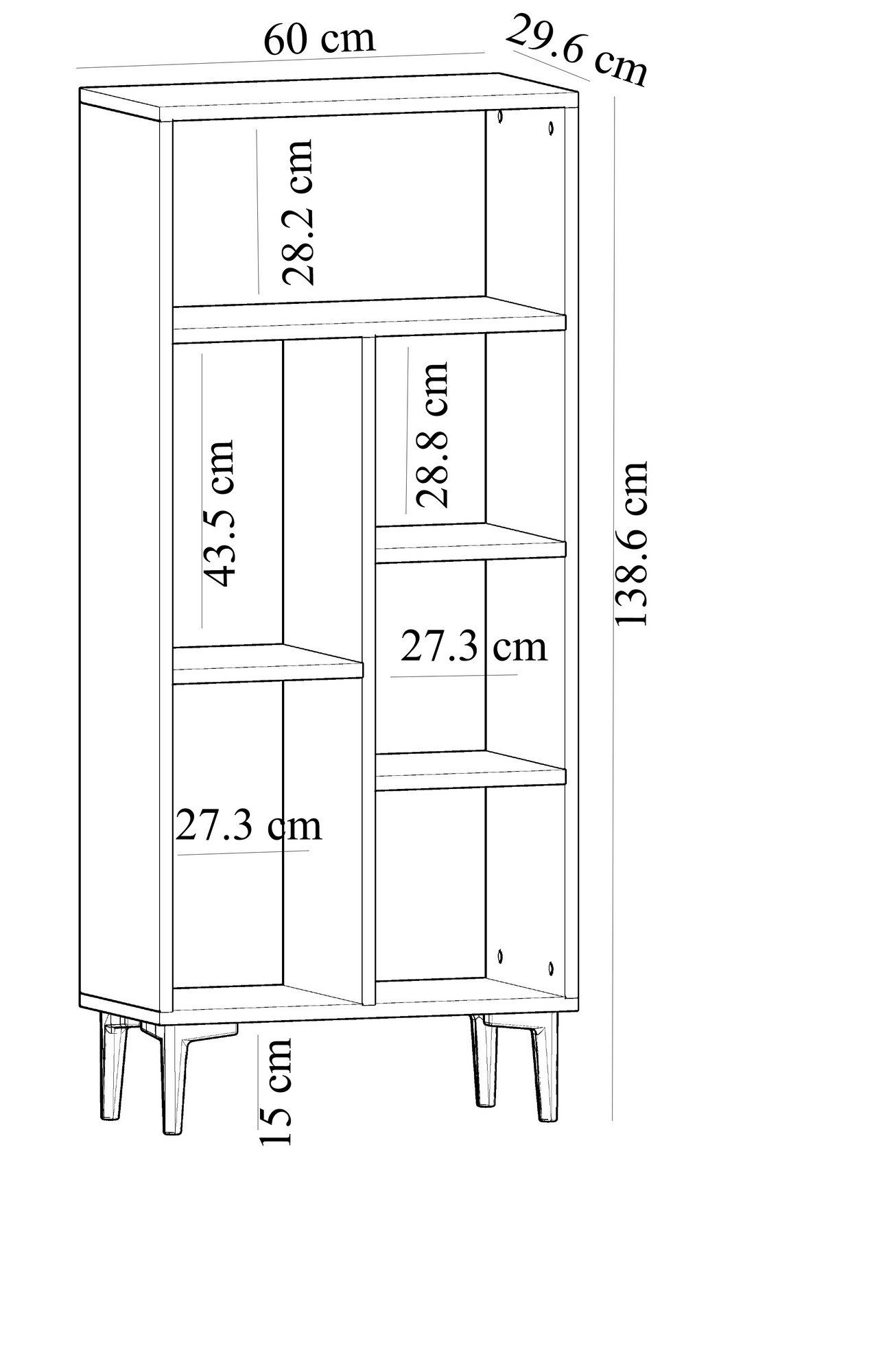 OLV, Decor Saphir, Bücherregal cm Bücherregale, Skye Penta 138,6x60x29,6