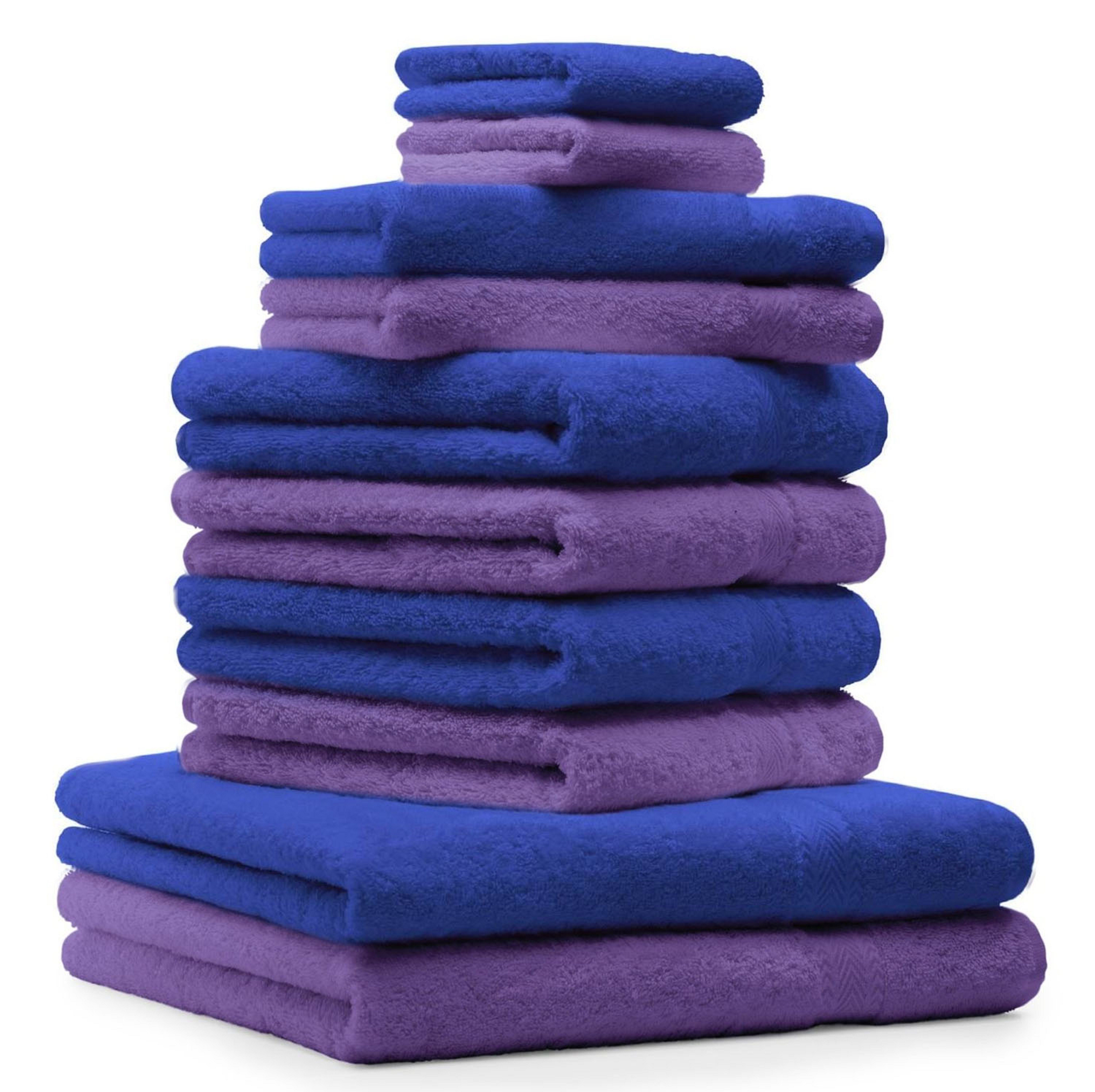 Betz Handtuch Set 10-TLG. Handtuch-Set Classic, 100% Baumwolle, (Set, 10-tlg), Farbe lila und royalblau