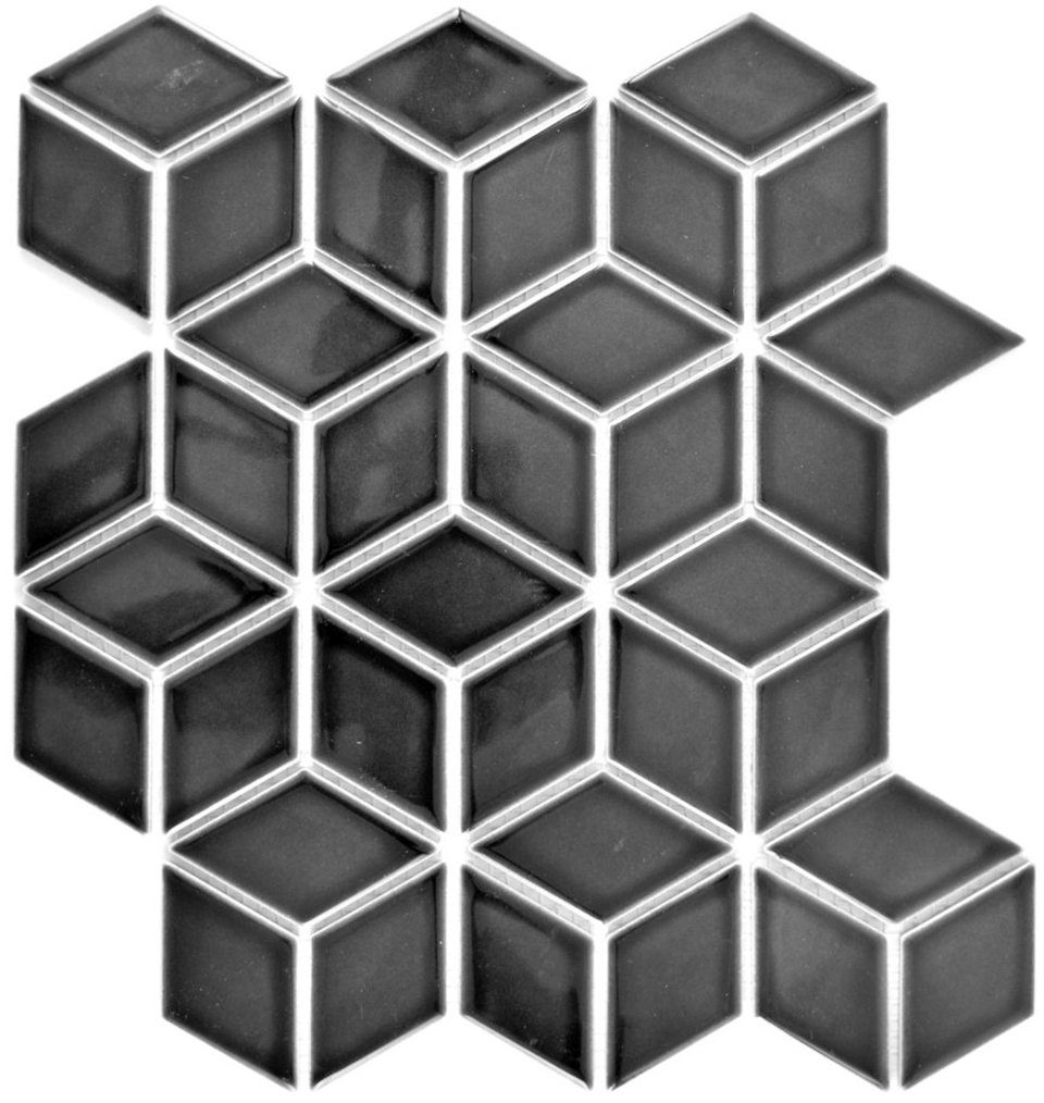 Mosani Mosaikfliesen Diamant Keramikmosaik Mosaikfliesen schwarz glänzend / 10 Matten