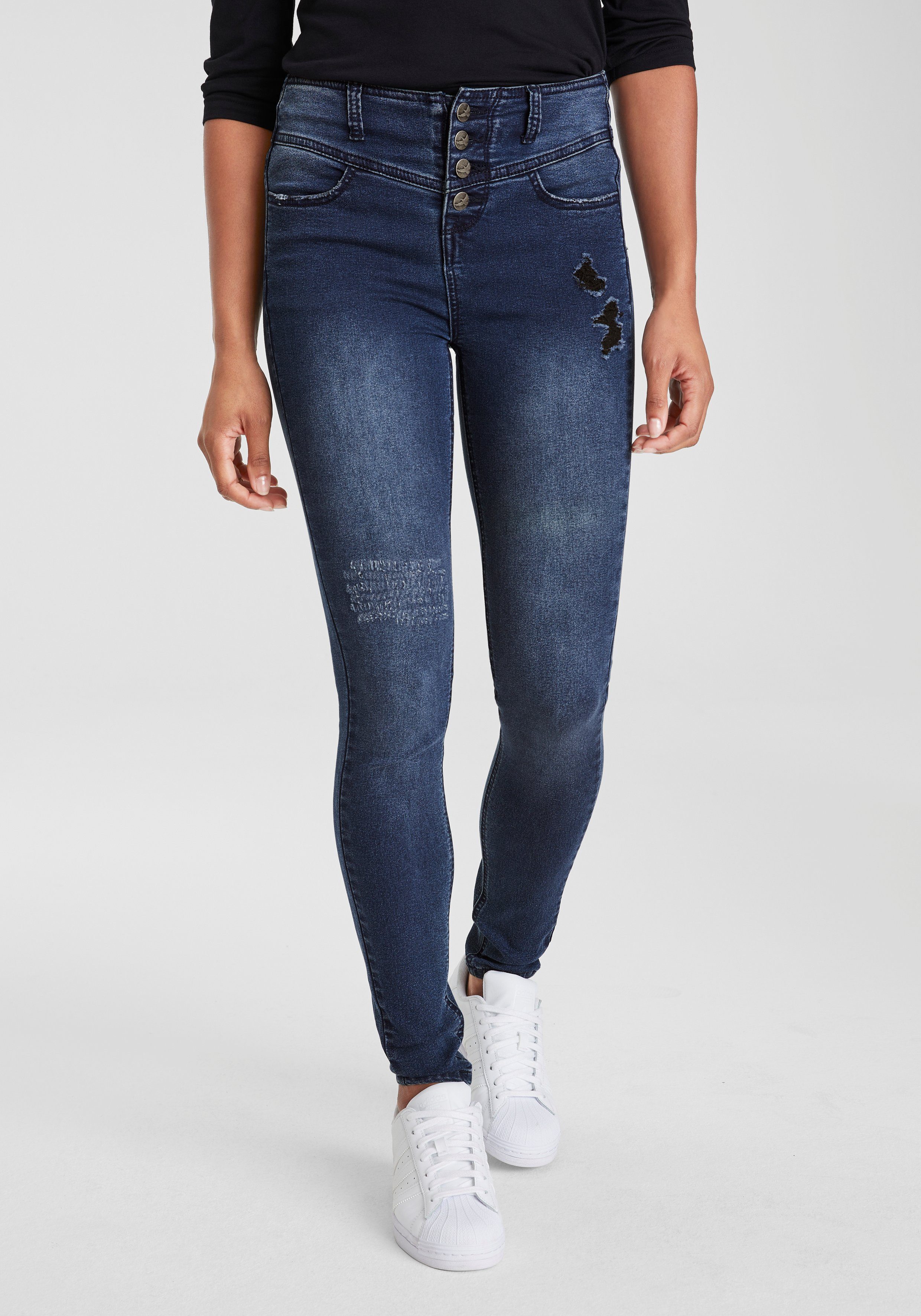 Arizona dark-blue-used Ultra Skinny-fit-Jeans Stretch Waist High