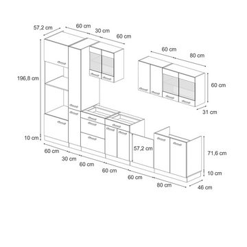 Livinity® Küchenzeile R-Line, Schwarz Beton/Goldkraft Eiche, 350 cm ohne Arbeitsplatte