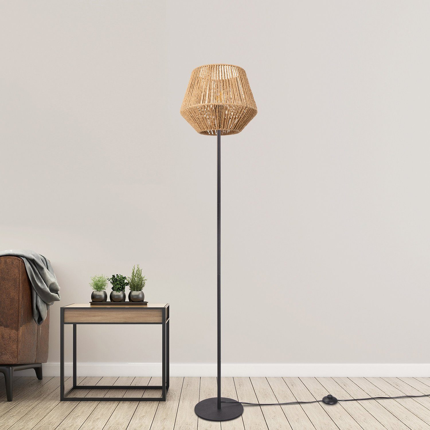 Optik Korb Home E27 Leuchtmittel, Boho Schlafzimmer LED Wohnzimmer Modern Pinto, ohne Paco Stehlampe