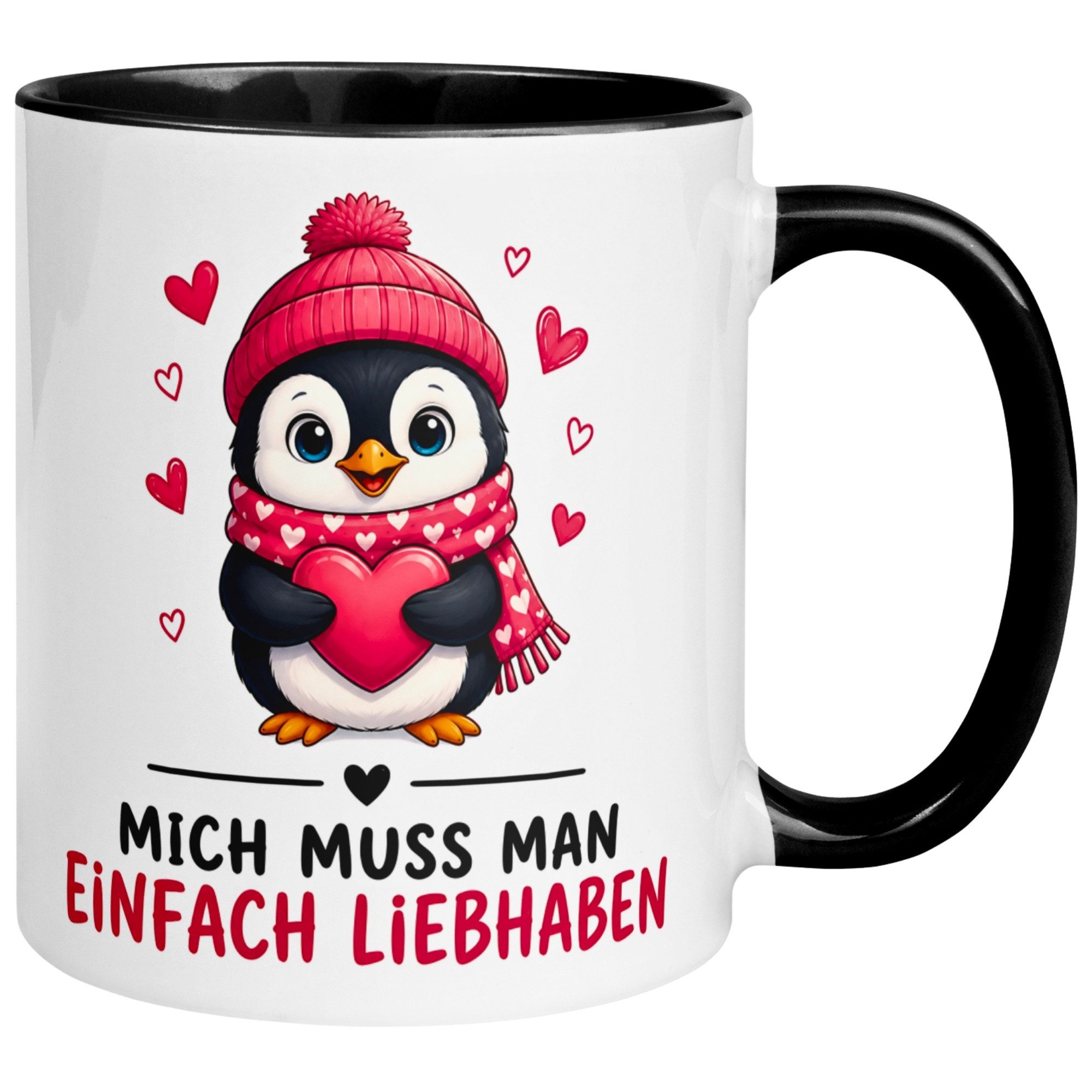 Momentals Tasse Pinguin – „Mich muss man einfach liebhaben“ – lustiger Geschenk Becher, Gratis Versand · Links-&Rechtshänder · Spülmaschinenfest