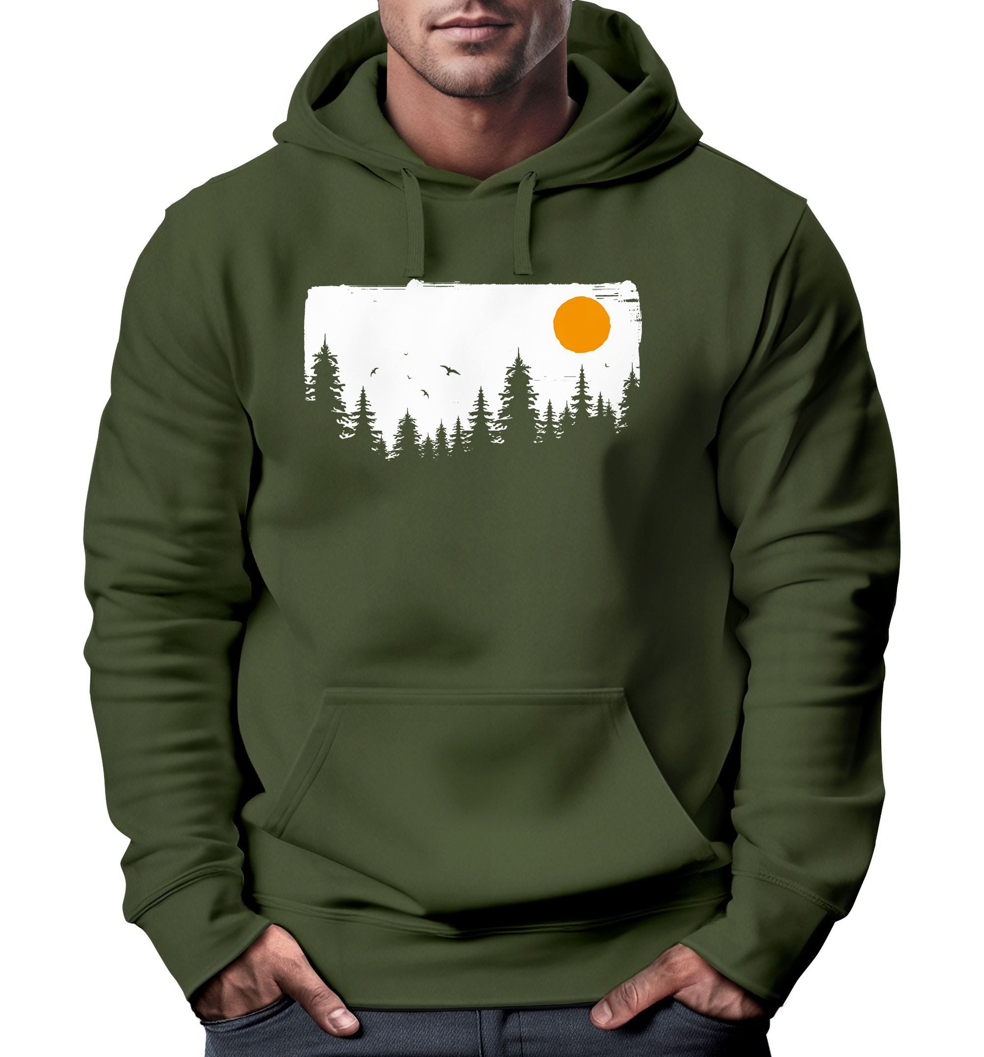 Neverless Hoodie Hoodie Herren Wald Bäume Outdoor Adventure Abenteuer Natur günstig online kaufen