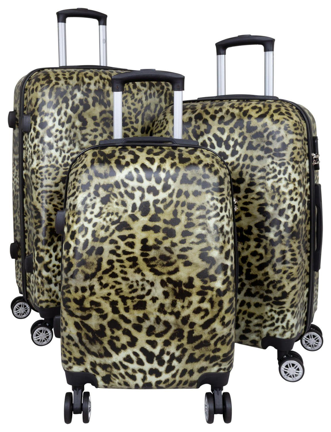 Warenhandel König Kofferset Leopard Fell, 4 Rollen, (Gr. M, L und XL, 3 tlg., Hartschalen Trolley Set), ABS Hartschale, aufrecht rollbar