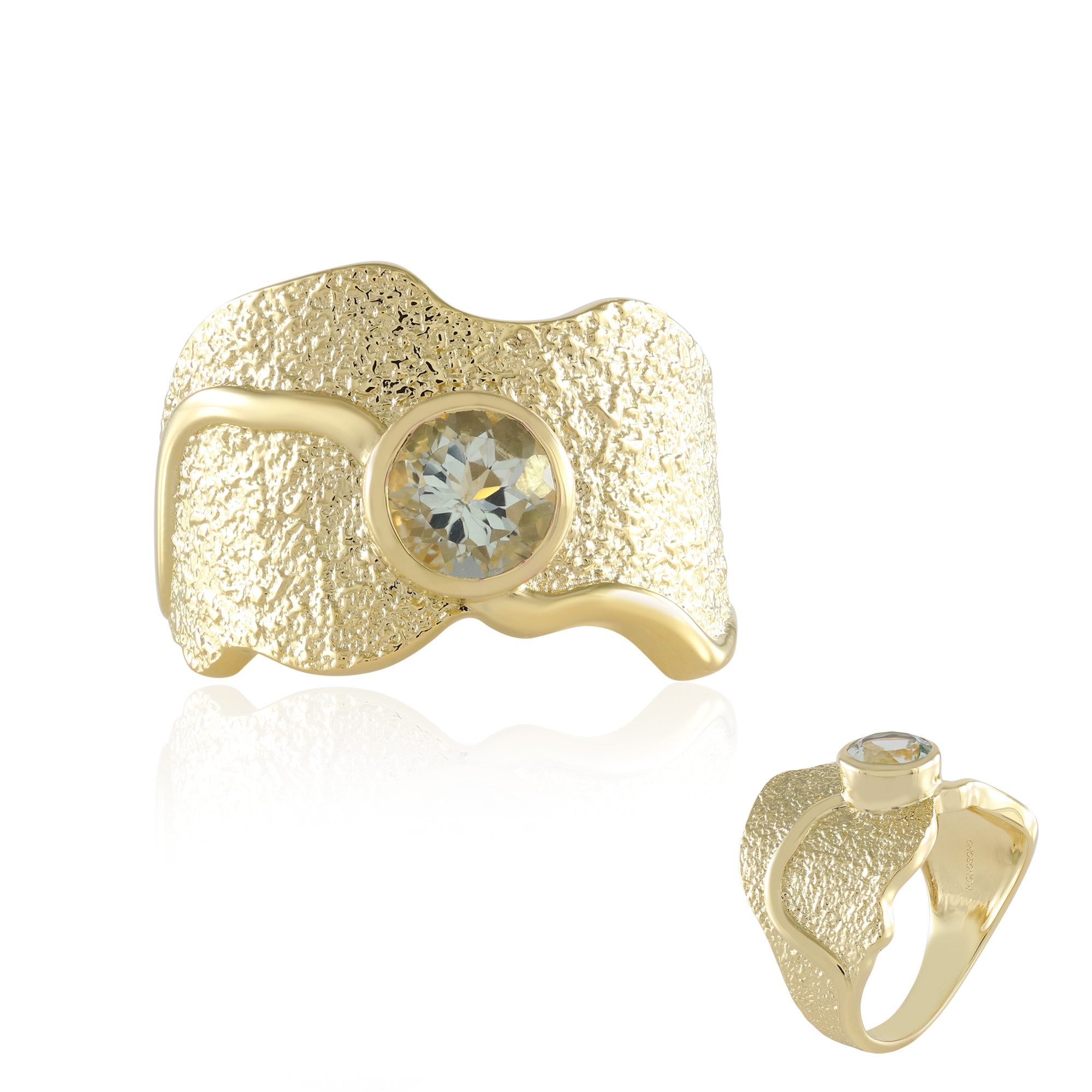 Cavill Solitärring Cavill Ring grüner Amethyst 1,20 ct, 925er Silber vergoldet, Welle (1-tlg)