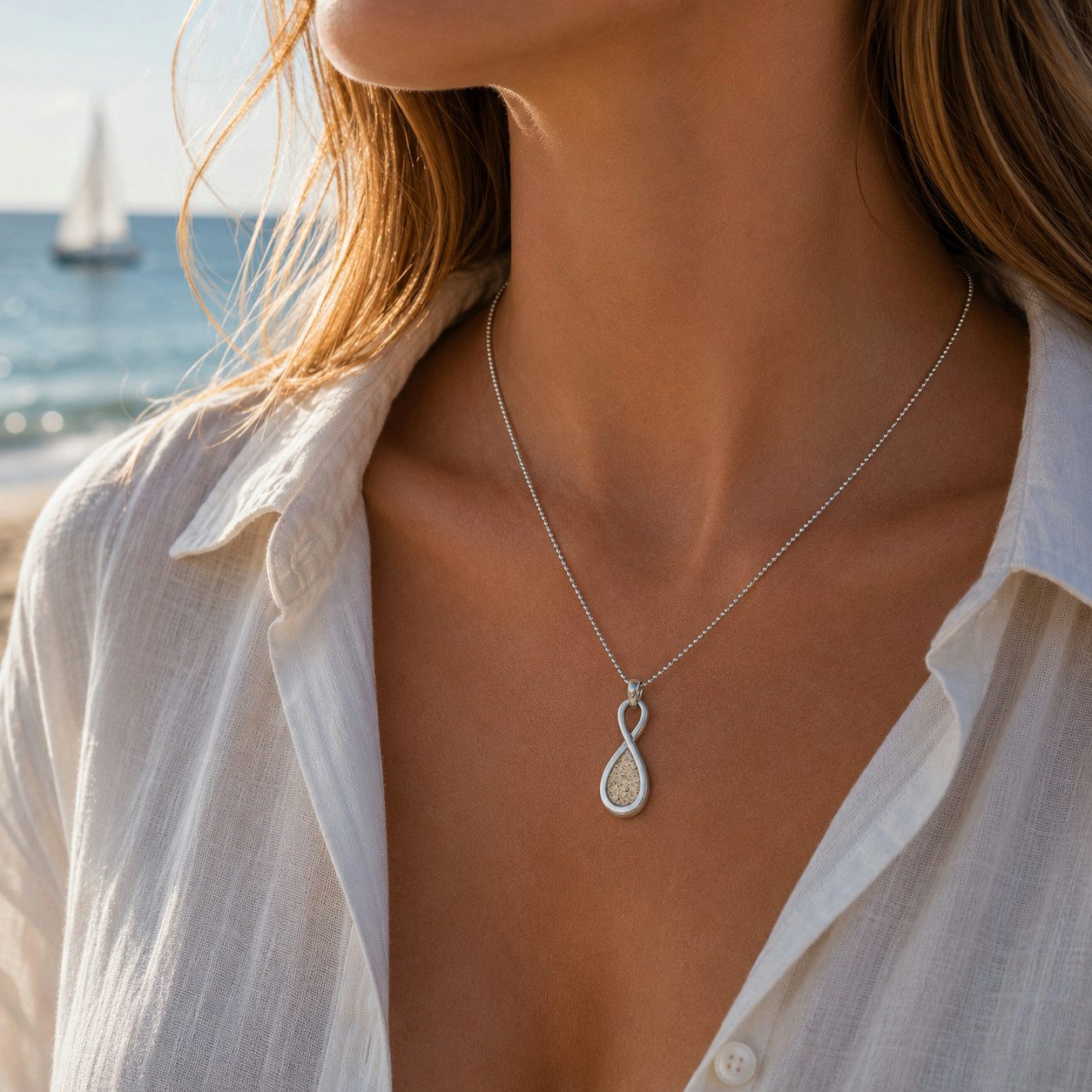 Kette mit Anhänger Halskette Forever II, 45 cm – Anhänger aus 925er Silber mit Strandsand