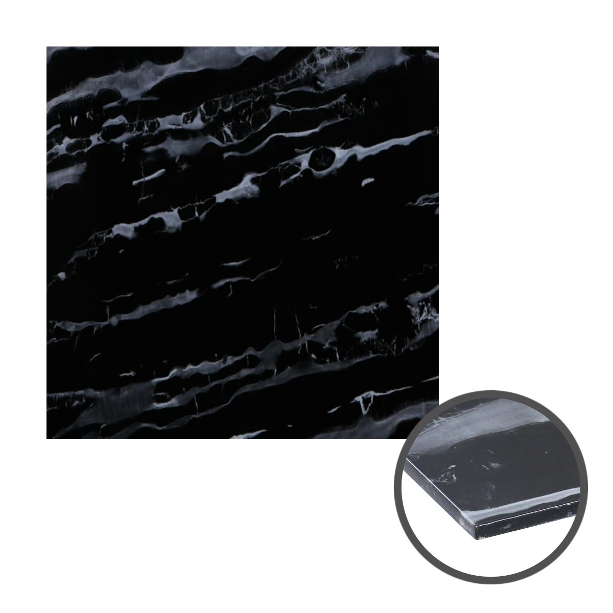 Glasplatte 80x80x0,6 - Marmoroptik Facettenschliff cm schwarz, quadratisch HOOZ mit Tischplatte