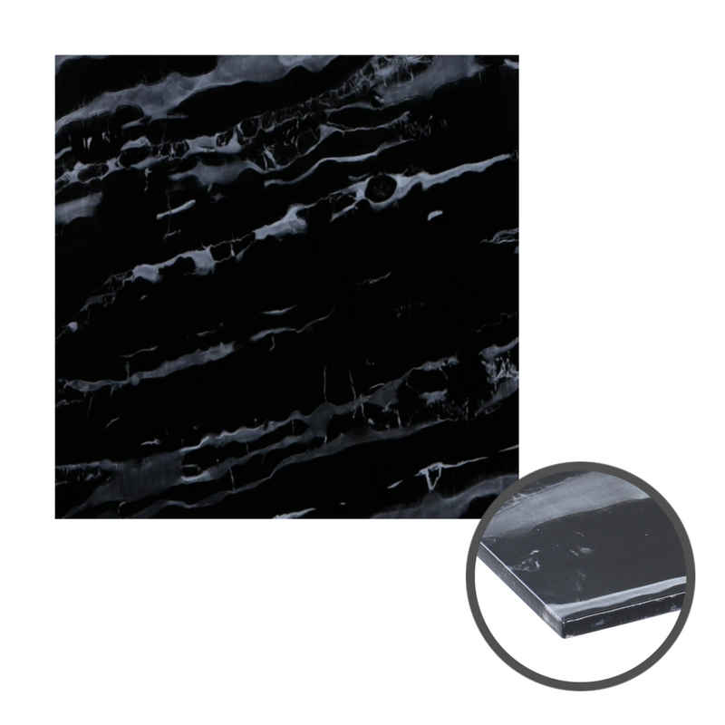 HOOZ Tischplatte aus Glas 80 x 80 x 0,6 cm oder als Funkenschutzplatte für den Kamin (Marmorschwarz, 1 St., ESG-Sicherheitsglas), mit hochwertigem Facettenschliff