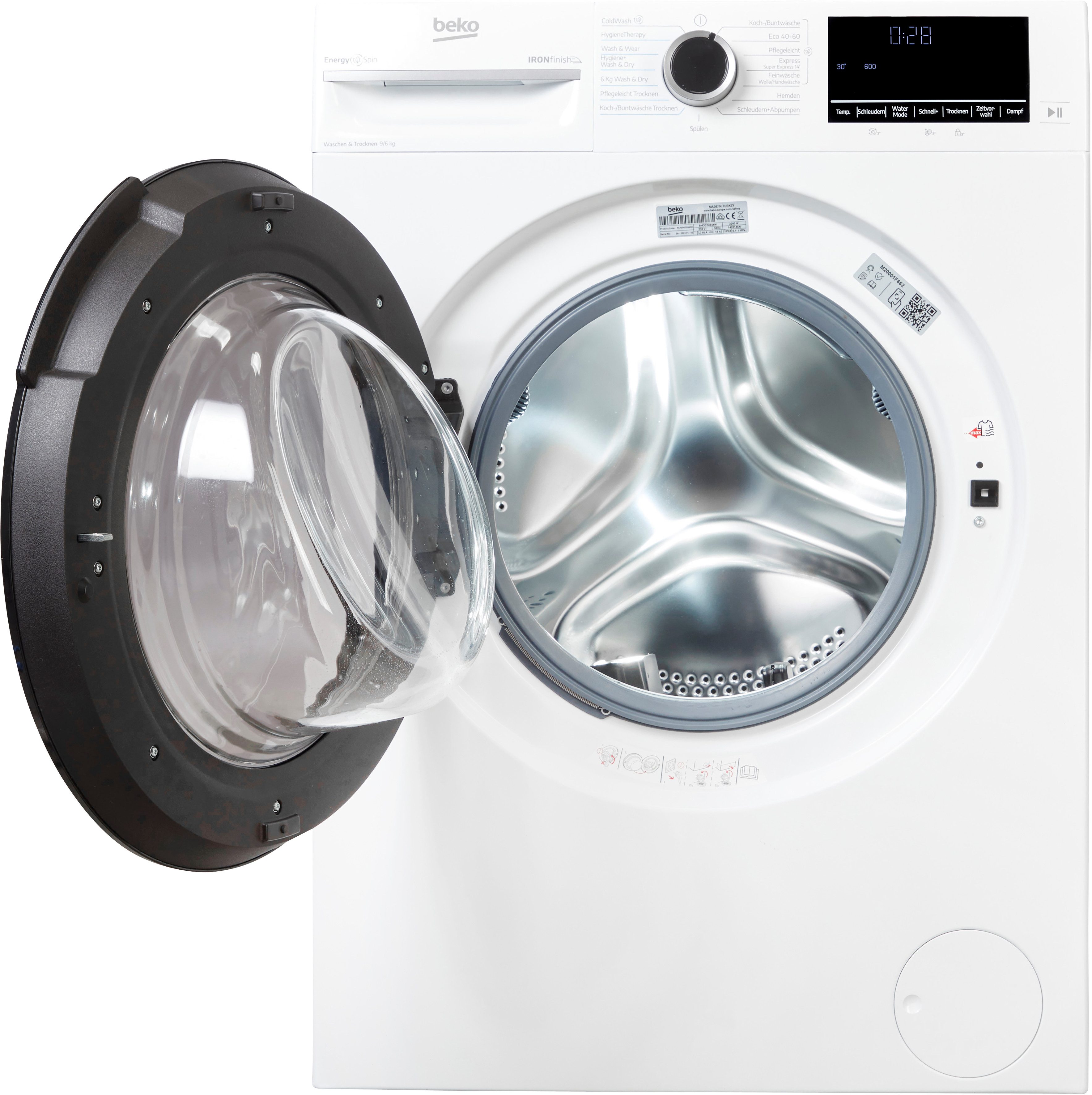 BEKO Waschtrockner BM3DT4944W, 9 kg, 6 kg, 1400 U/min, Waschen & Trocknen in einem: 9 kg / 6 kg, Dampffunktion
