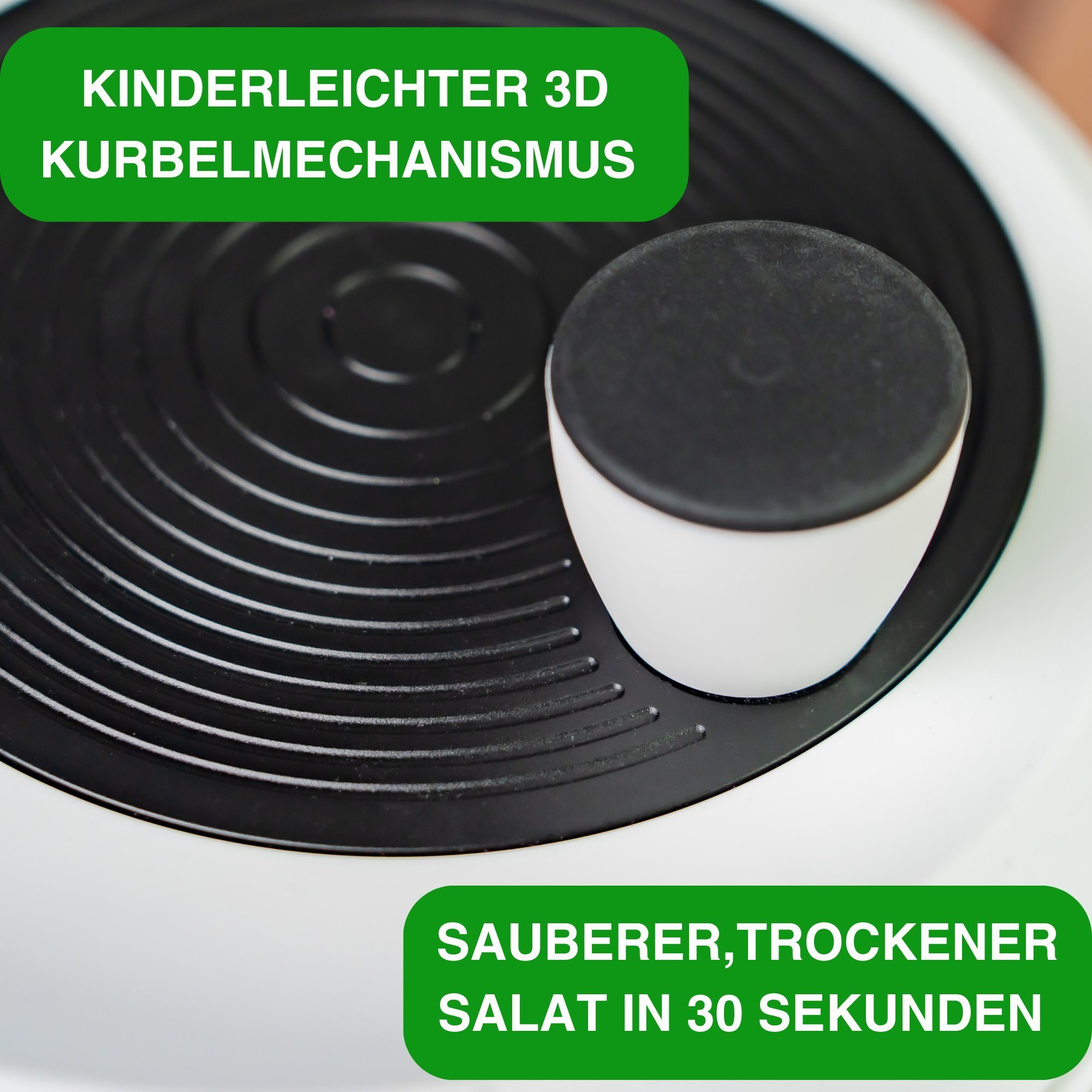 & Schleuder Salatschüssel, 3D Thiru Spülmaschinenfest, 4L Salatschleuder 4L Kurbel - - 2in1 Innovative rutschfeste