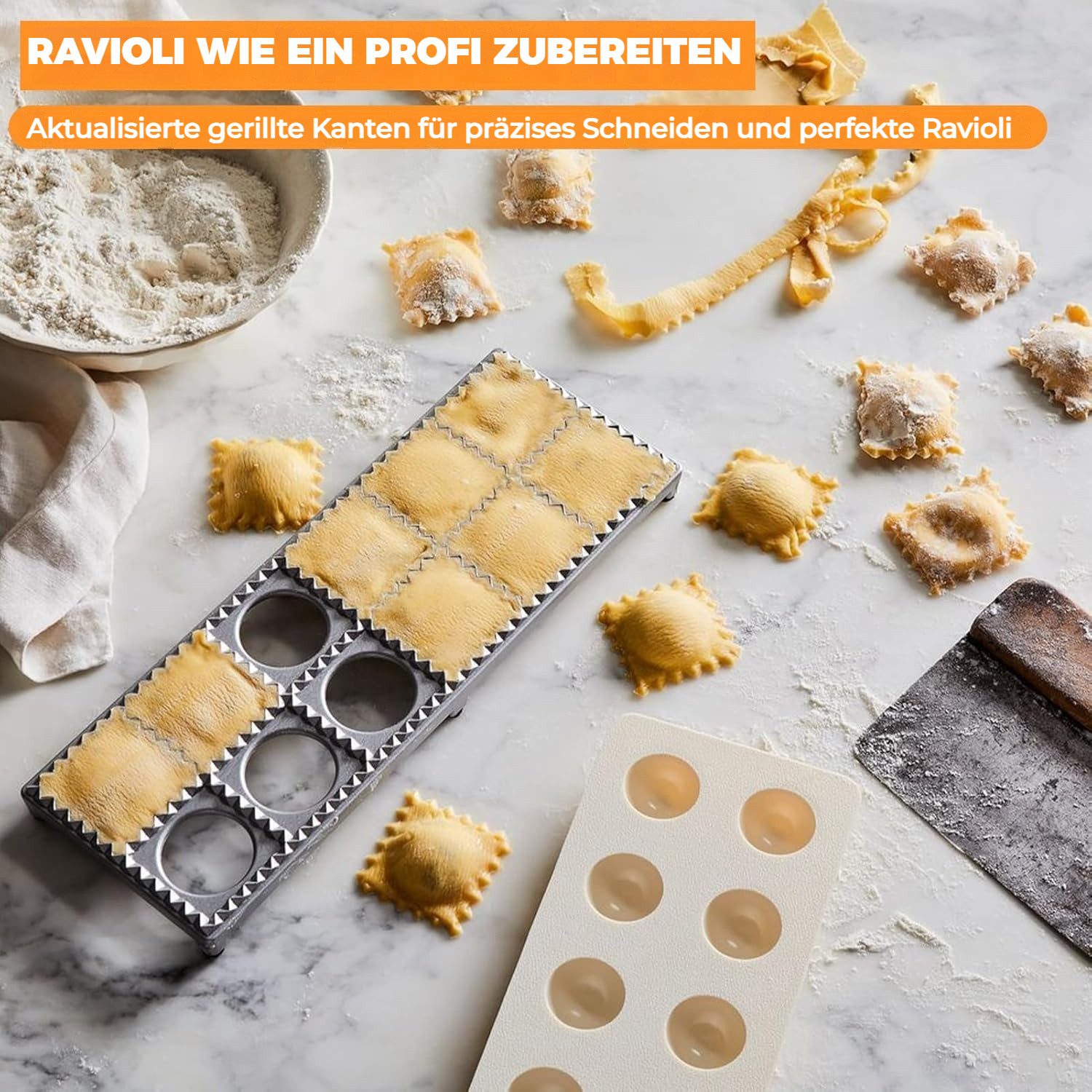 BlingBin Ravioliform 5-Teilig Ravioli Maker aus Aluminium mit 12 Löchern, Tortellini Former, (5er Set 1-tlg), Teigtaschen Maker Form für Die Herstellung Von Ravioli, Knödel