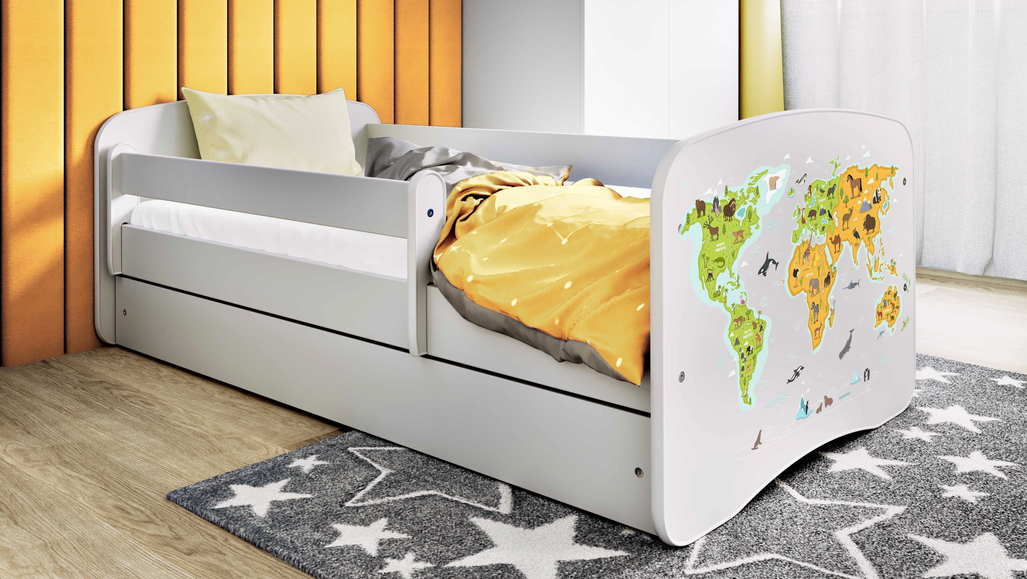Raumhirsch Furniture Kinderbett 70x140, 80x160, 80x180 cm - Komplettset mit Matratze & Schublade (Bett für Jungs, Einzelbett für Kinder 2–12 Jahre mit Rausfallschutz), verschiedene Farben & Designs