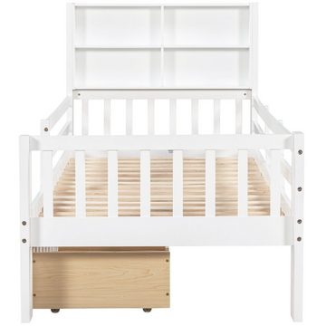 BlingBin Kinderbett Einzelbett mit Schubladen und Tafel 90*200cm (1er Set, 1-tlg., Bett ohne Matratzen), mit Rausfallschutz und Lattenrost