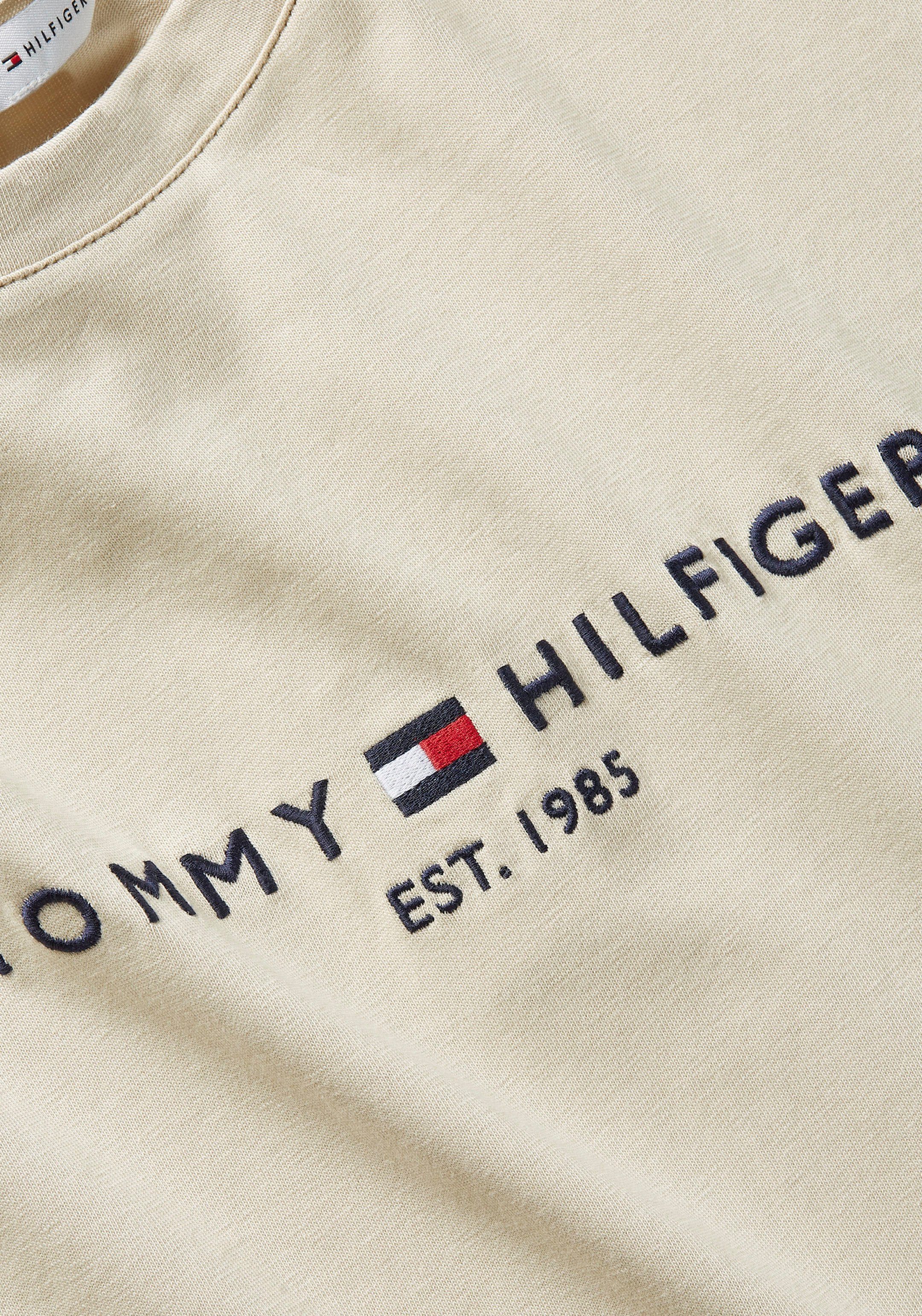 HILFIGER Logoschriftzug Hilfiger Light Rundhalsshirt mit großem SS REGULAR Hilfiger TEE Tommy Tommy Sandalwood C-NK