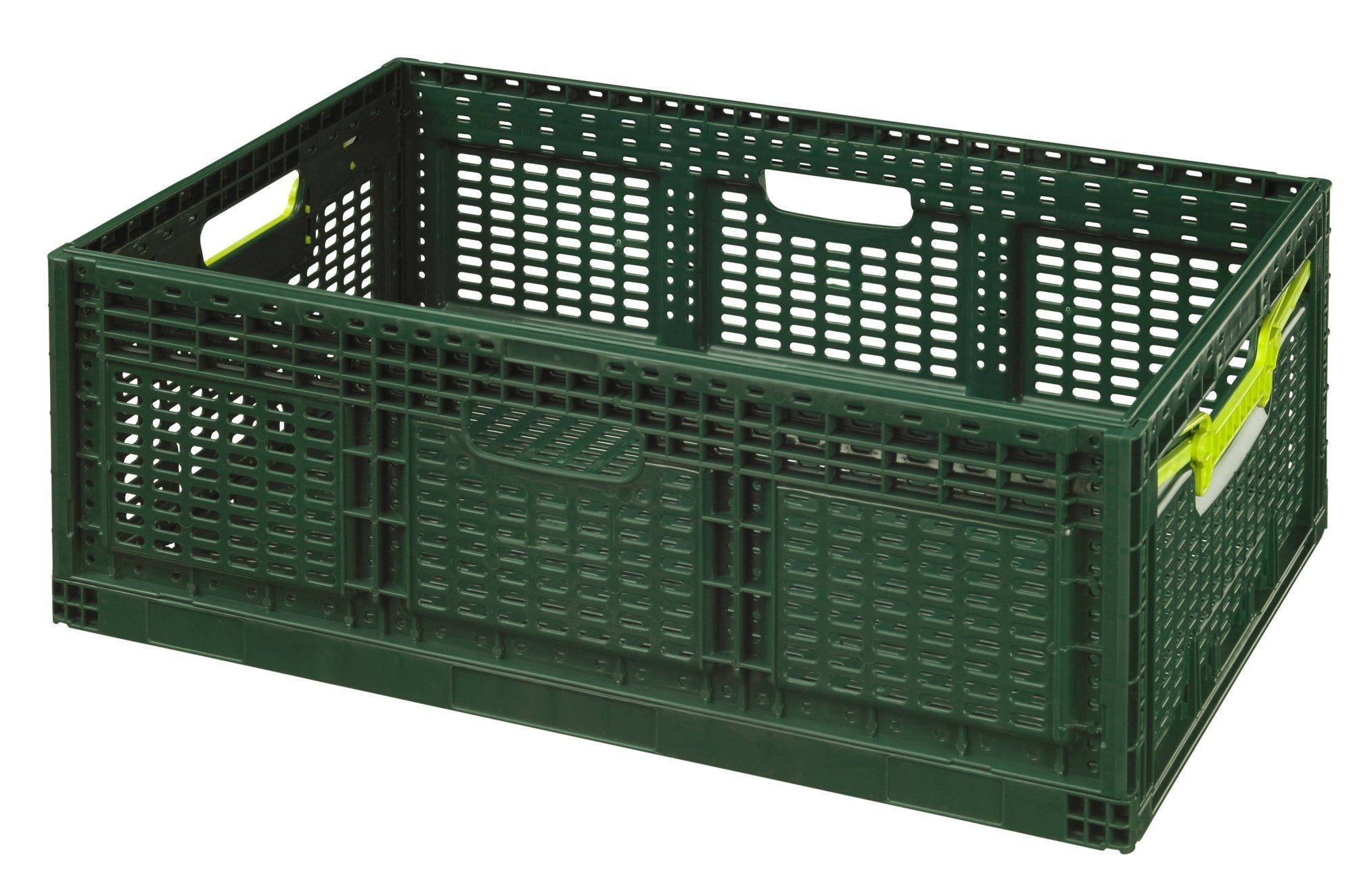 Logiplast Klappbox 8 x Klappboxen in grün + ein Transportroller in grün, 46 l, Lebensmittelunbedenklich (Klappbox), faltbar, übereinander stapelbar