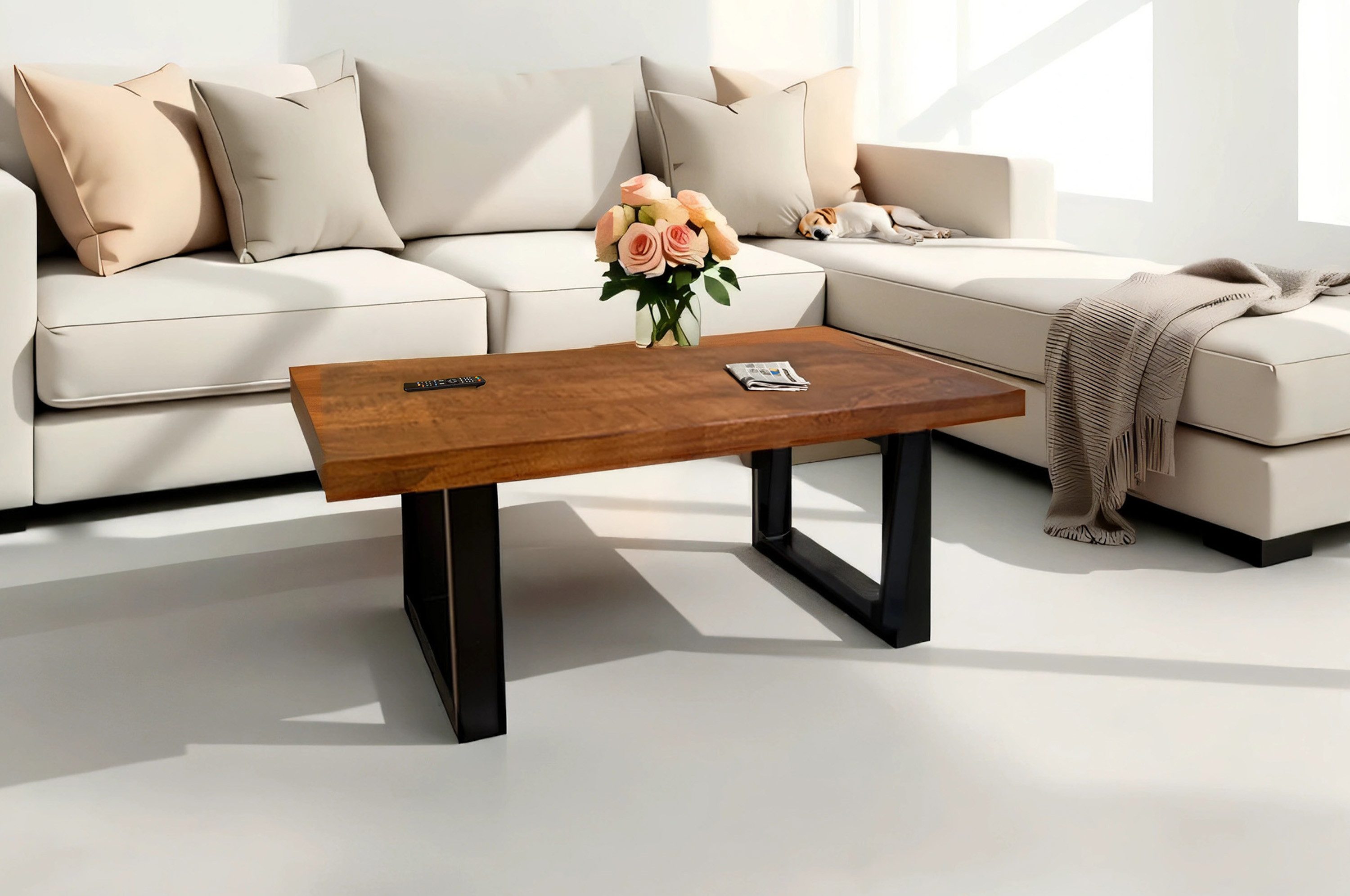 SAM® Couchtisch Nadia, gerade Kante, Mango, Metallgestell U-Form schwarz