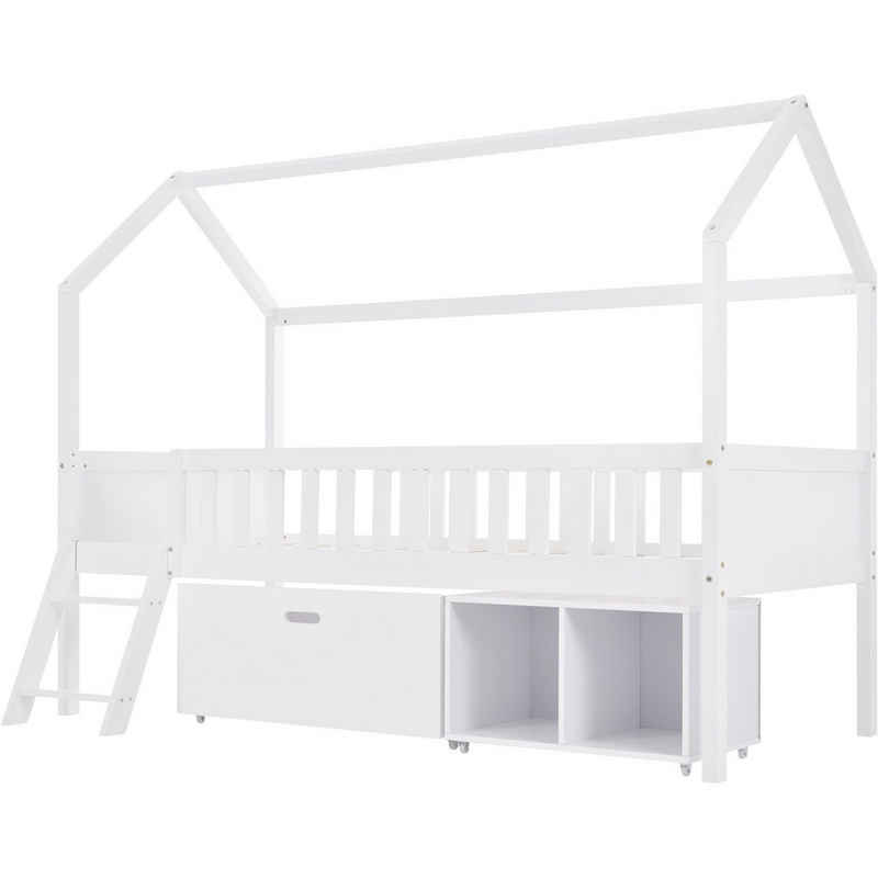 SIKAINI Kinderbett, Hausbett Kinderbett Jugendbett, 200x90 Mit Schubladen und Ablagefächern