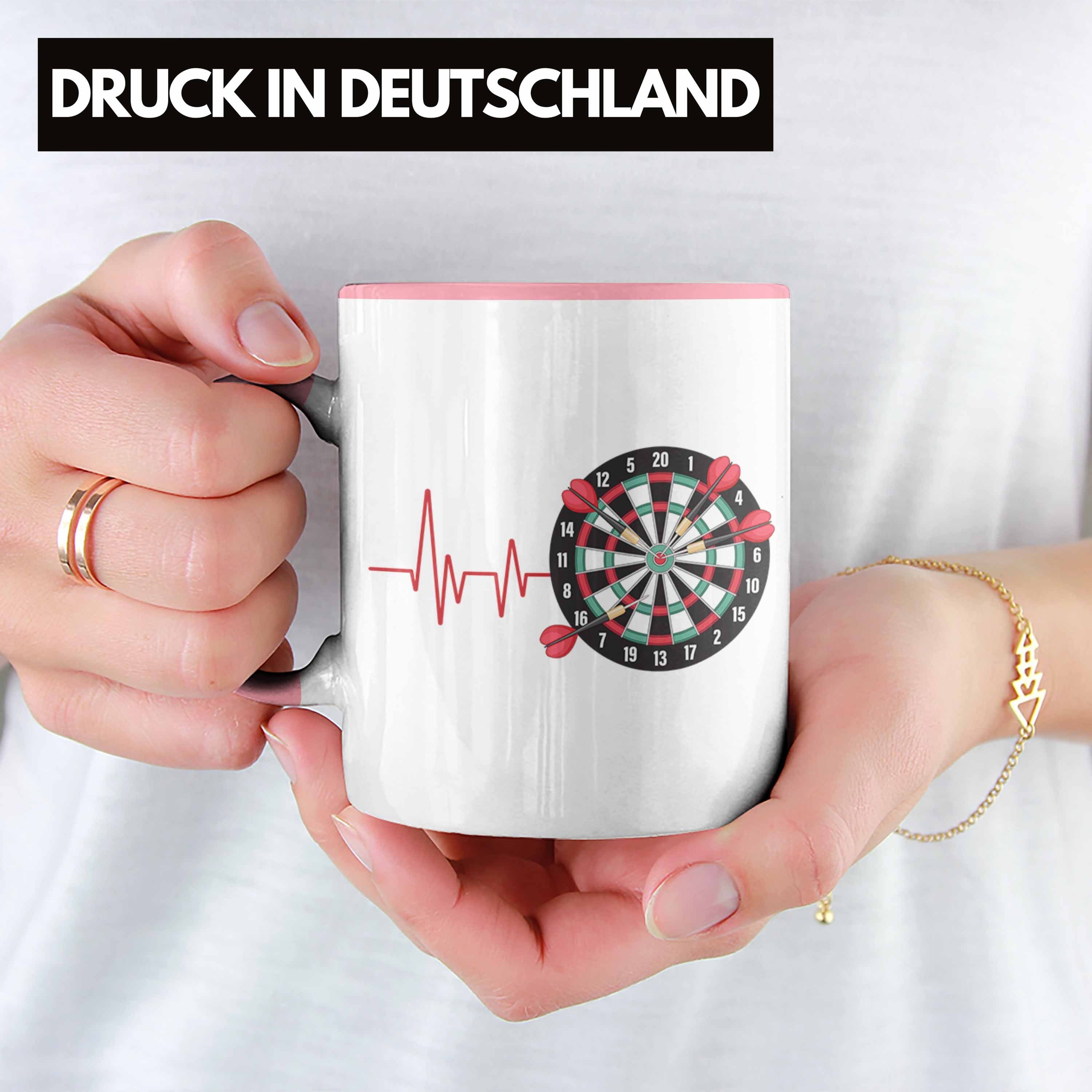 Trendation Tasse Trendation - Hobby Dart für Spieler Herzschlag Rosa Ge Tasse Geschenk Darts