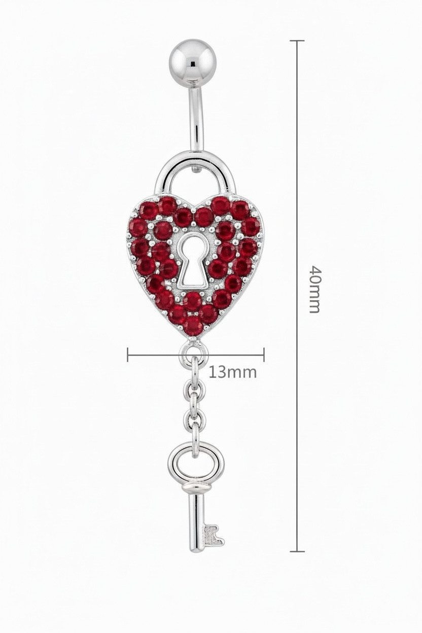 Karisma Schmuck Bauchnabelpiercing Bauchnabelpiercing Silber 925 Herz-Schloss mit Schlüssel, Zirkonia, 316L Chirurgenstahl SBB37