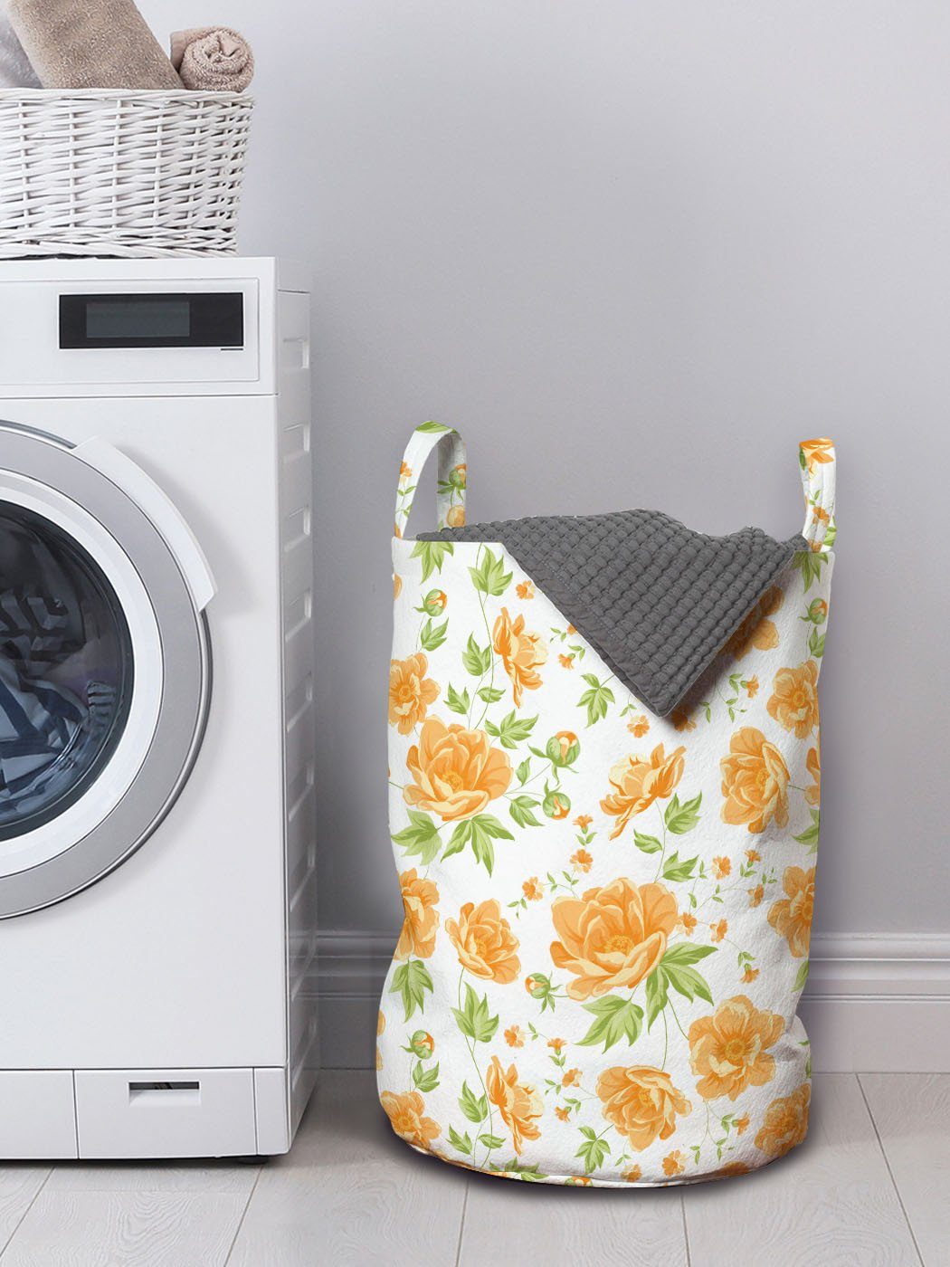 Peony mit Wäschesäckchen Griffen Jahrgang Kordelzugverschluss für Abakuhaus Waschsalons, Blumensträuße Wäschekorb