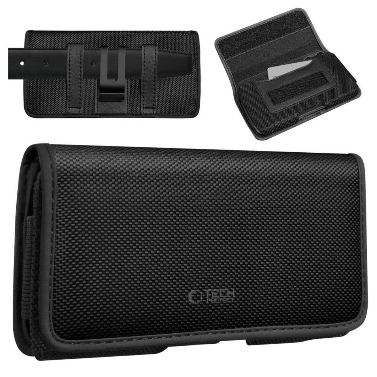 TECH PROTECT Handyhülle SM90 Holster kompatibel mit Smartphones 5,8–6,8 Zoll schwarz 6,8 Zoll, Robuste Nylon-Gürteltasche mit Kartenfach