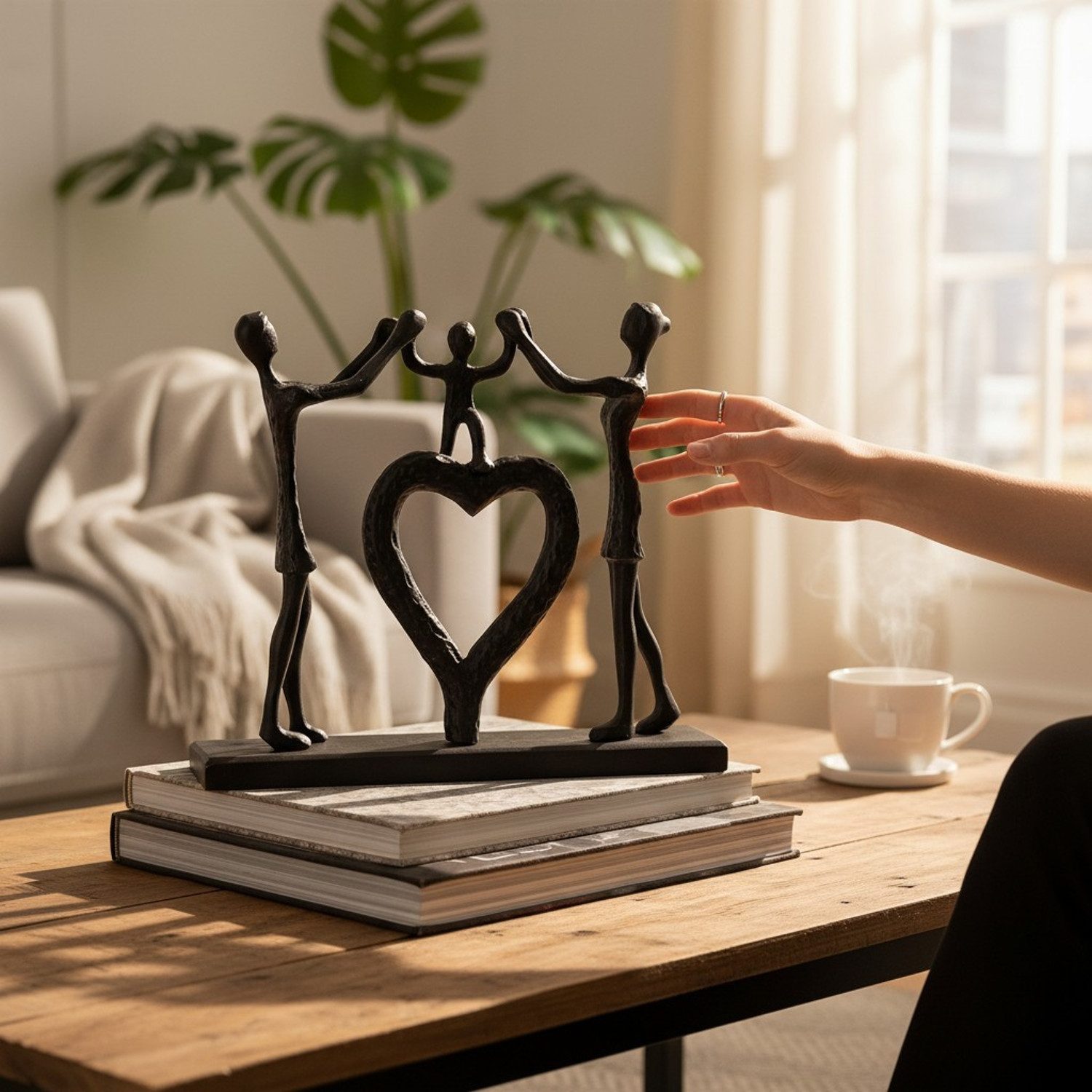 Macosa Home Skulptur Familie 38 cm Metall Holz Schwarz Dekofigur (1 St., Edle Dekoration & Geschenkidee Muttertag Geburtstag), Wohnaccessoire Deko für Regal, Tisch, Sideboard
