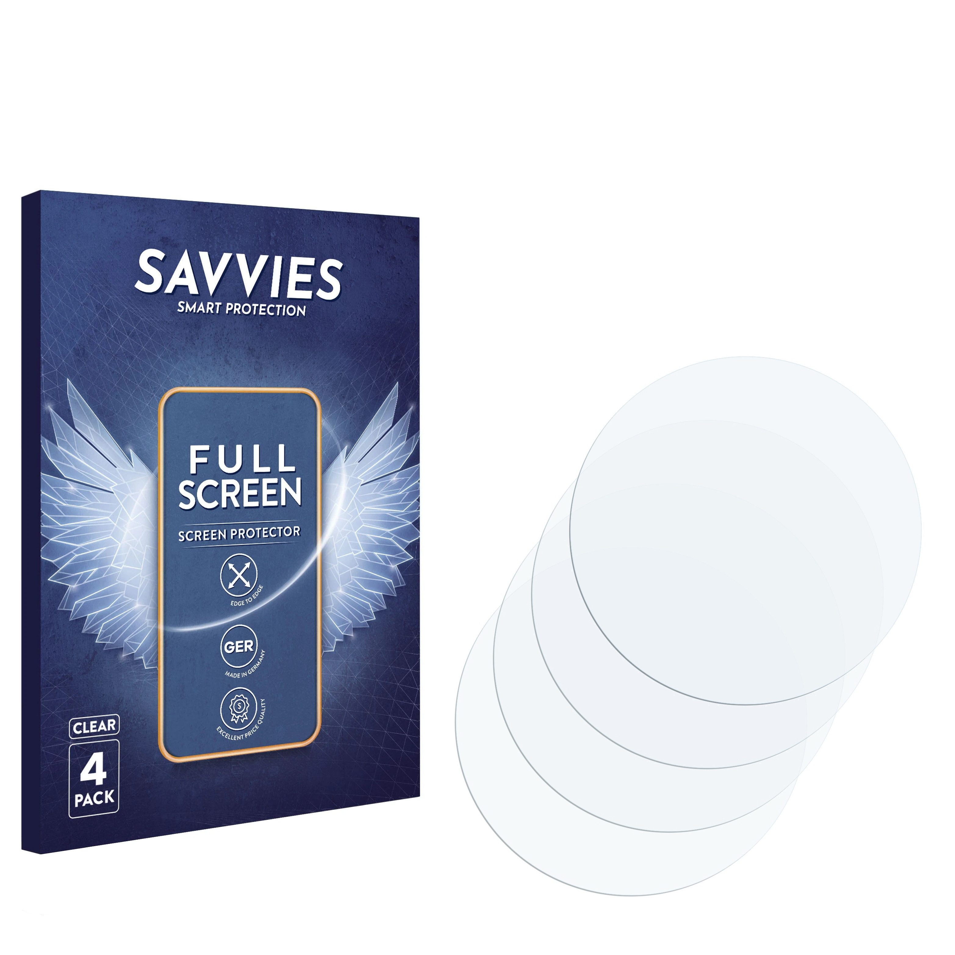 Savvies Displayschutzfolie Fullscreen Schutzfolie für Honor Watch Magic 2 (42 mm), 4 Stück, Displayschutz Folie Fullcover Klar Transparent