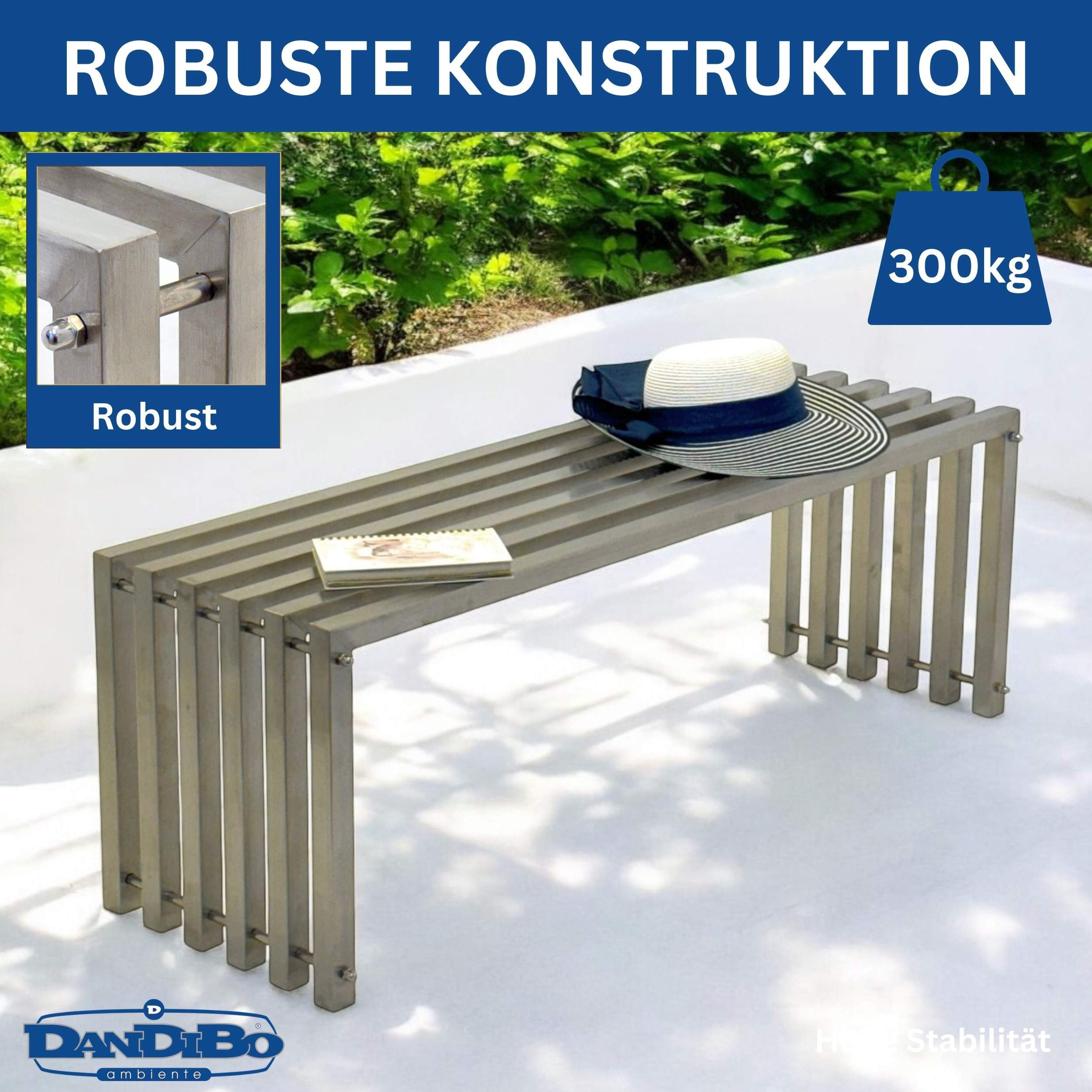 DanDiBo Gartenbank Wetterfest Metall Edelstahl Massiv 115 cm Sitzbank Outdoor Garten (96607), Parkbank Lamellenbank