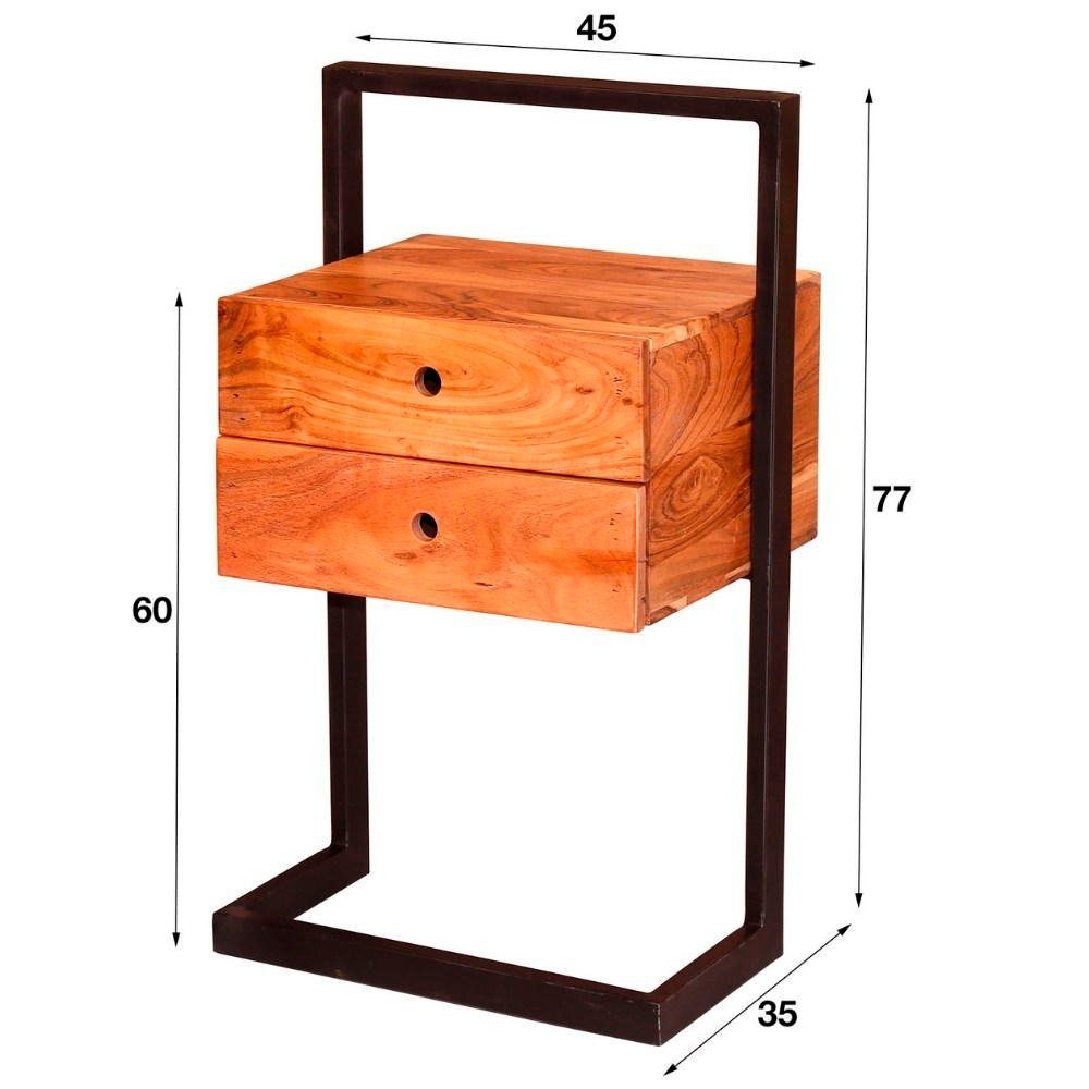 Beistelltisch Nachttisch in Möbel Natur-dunkel Nalani Massivholz RINGO-Living und, Schubladen mit 2