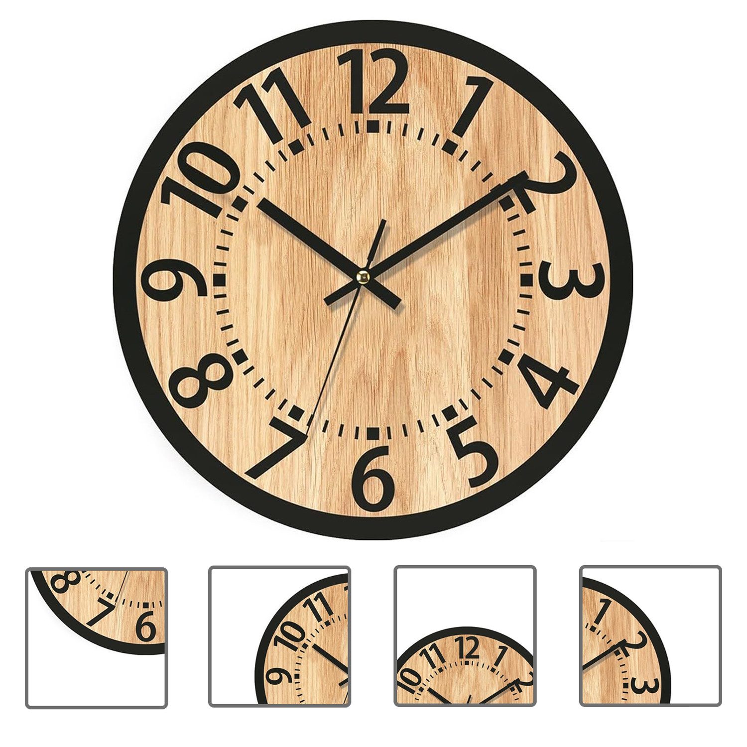 REDOM Wanduhr 34CM große Holz Uhr Quarzuhr Rund Leiseuhr (Dekouhr im Holzop günstig online kaufen