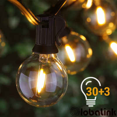 Quntis LED-Lichterkette für Garten, 12m Lichterkette mit 33 Glühbirnen, 30-flammig, IP65 Wasserdicht/2300k G45 Glühbirnen