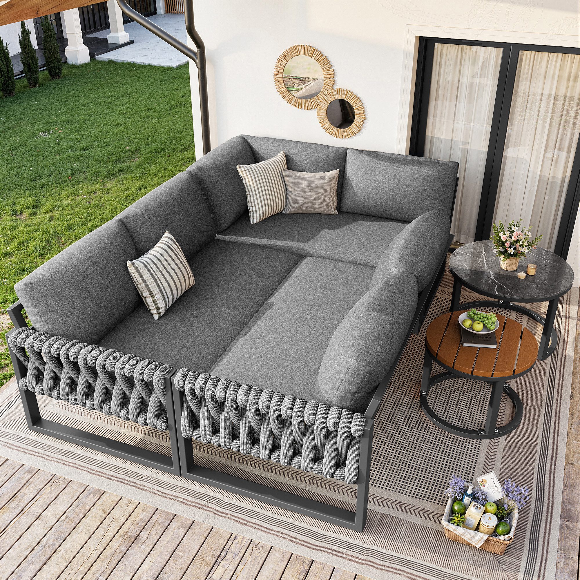 OKWISH Gartenlounge-Set Gartenmöbelset,mit verzinktem Eisengestell, (Gartenmöbelset – Modular & Wetterbeständig, 5-tlg), mit Relaxfunktion