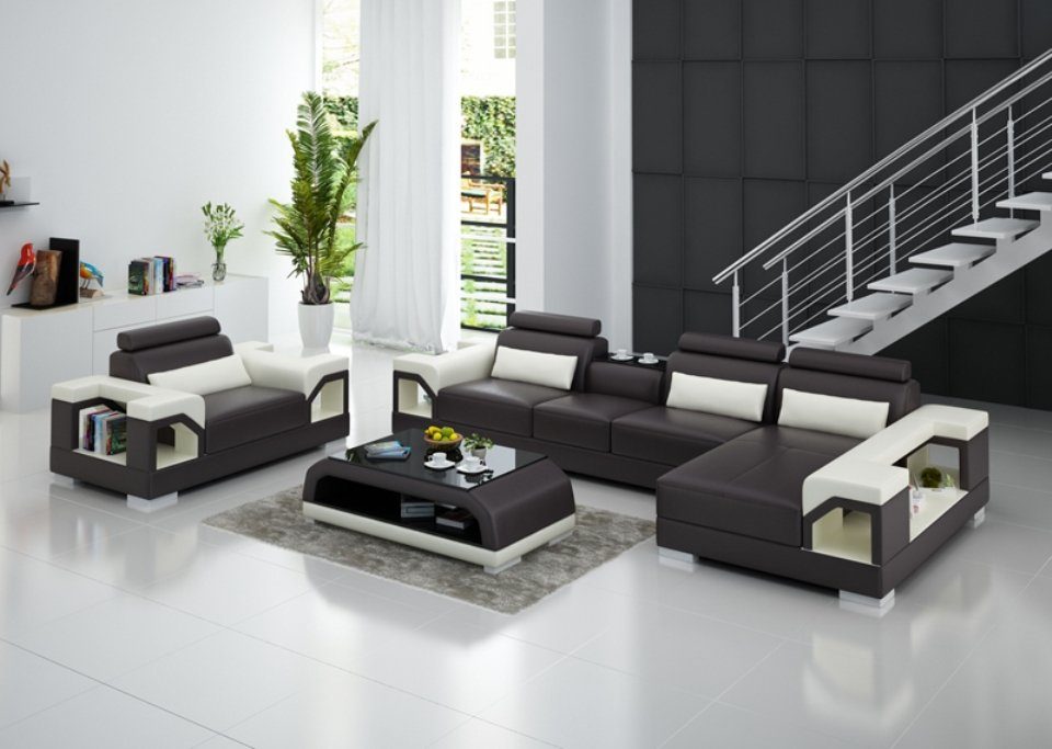 JVmoebel Ecksofa, Ledersofa Wohnlandschaft Ecksofa Sessel Couch Garnitur Design Modern