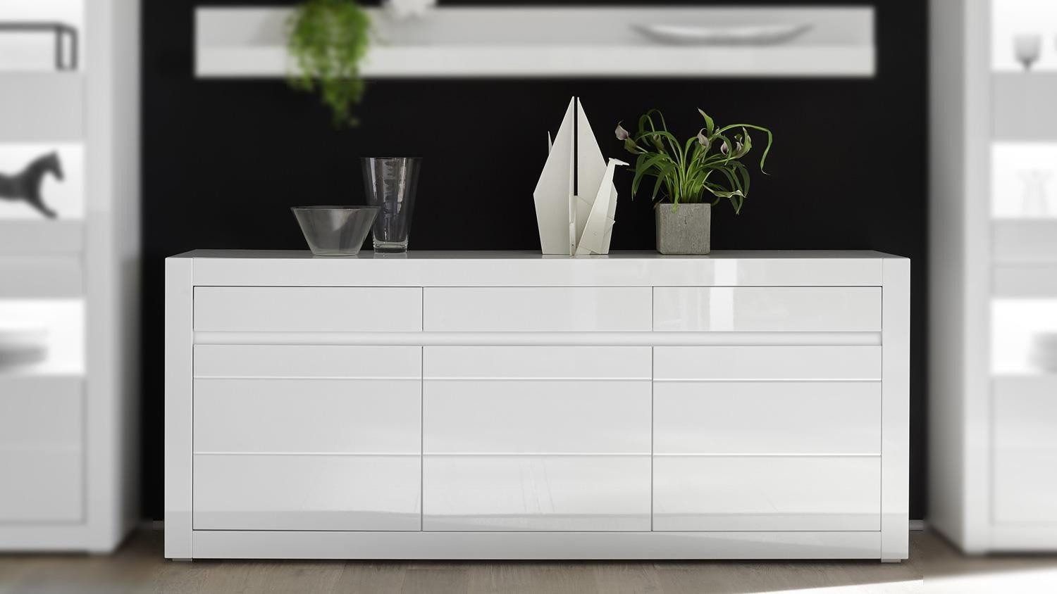 Möbel Akut Sideboard Sideboard Carat Anrichte Kommode in weiß Hochglanz 217 cm