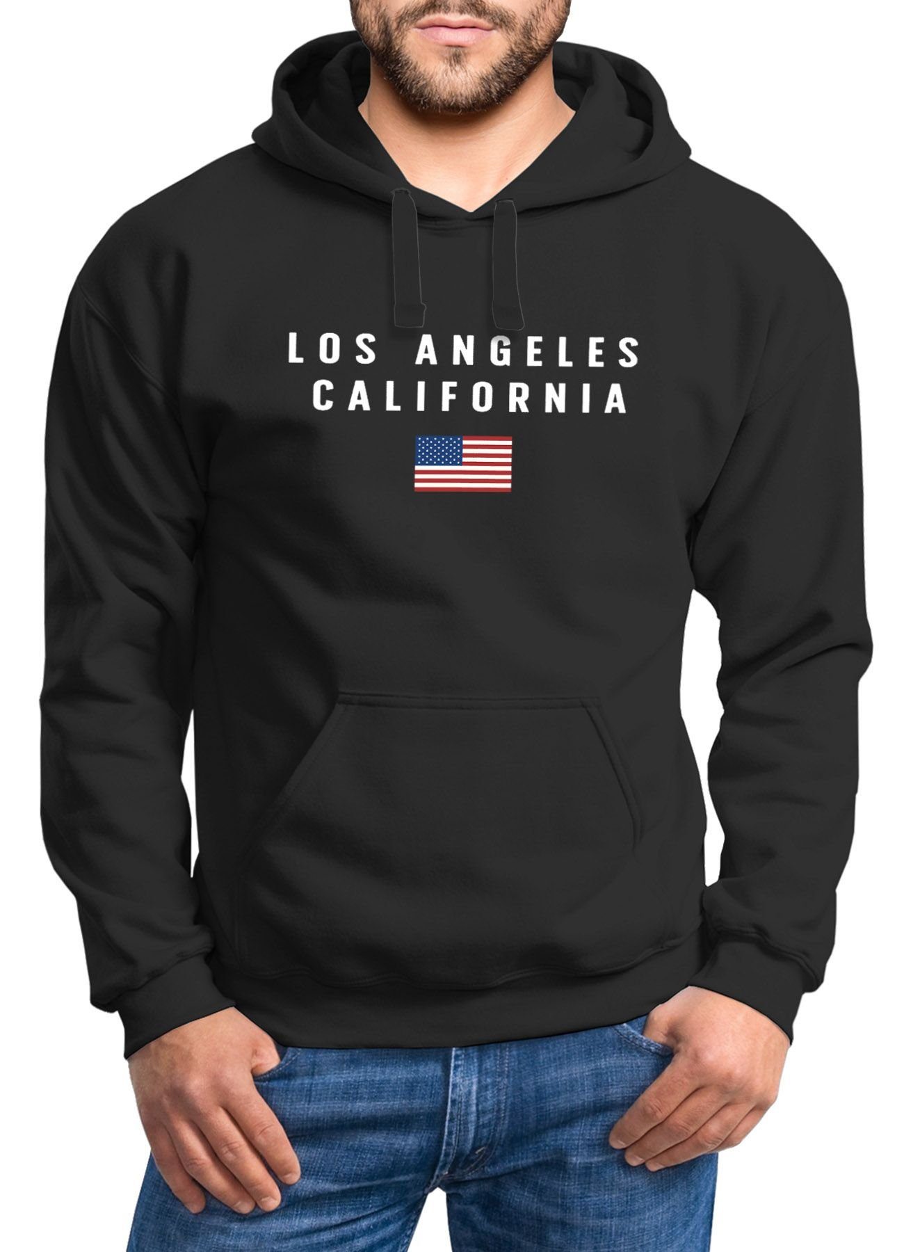 Amerika Herren Streetstyle Neverless® Fashion California Los schwarz Bedruckt USA Flagge Hoodie Angeles Hoodie Schriftzug Neverless