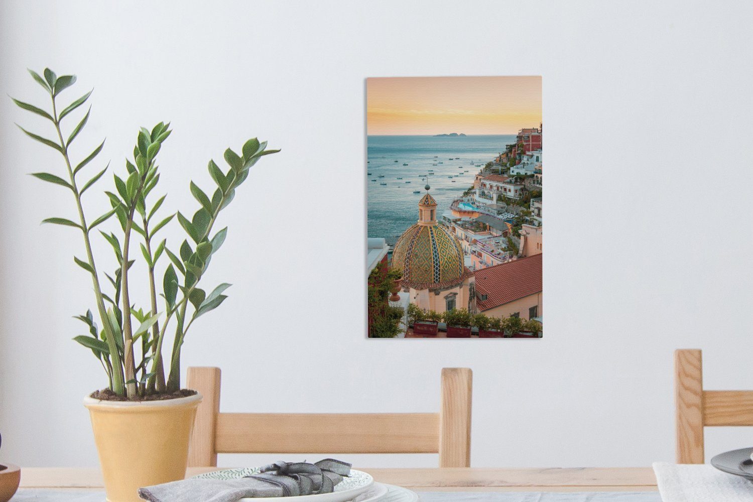 Leinwandbild Meer OneMillionCanvasses® Italien St), Häuser, - (1 fertig Gemälde, Zackenaufhänger, bespannt 20x30 cm Leinwandbild inkl. -