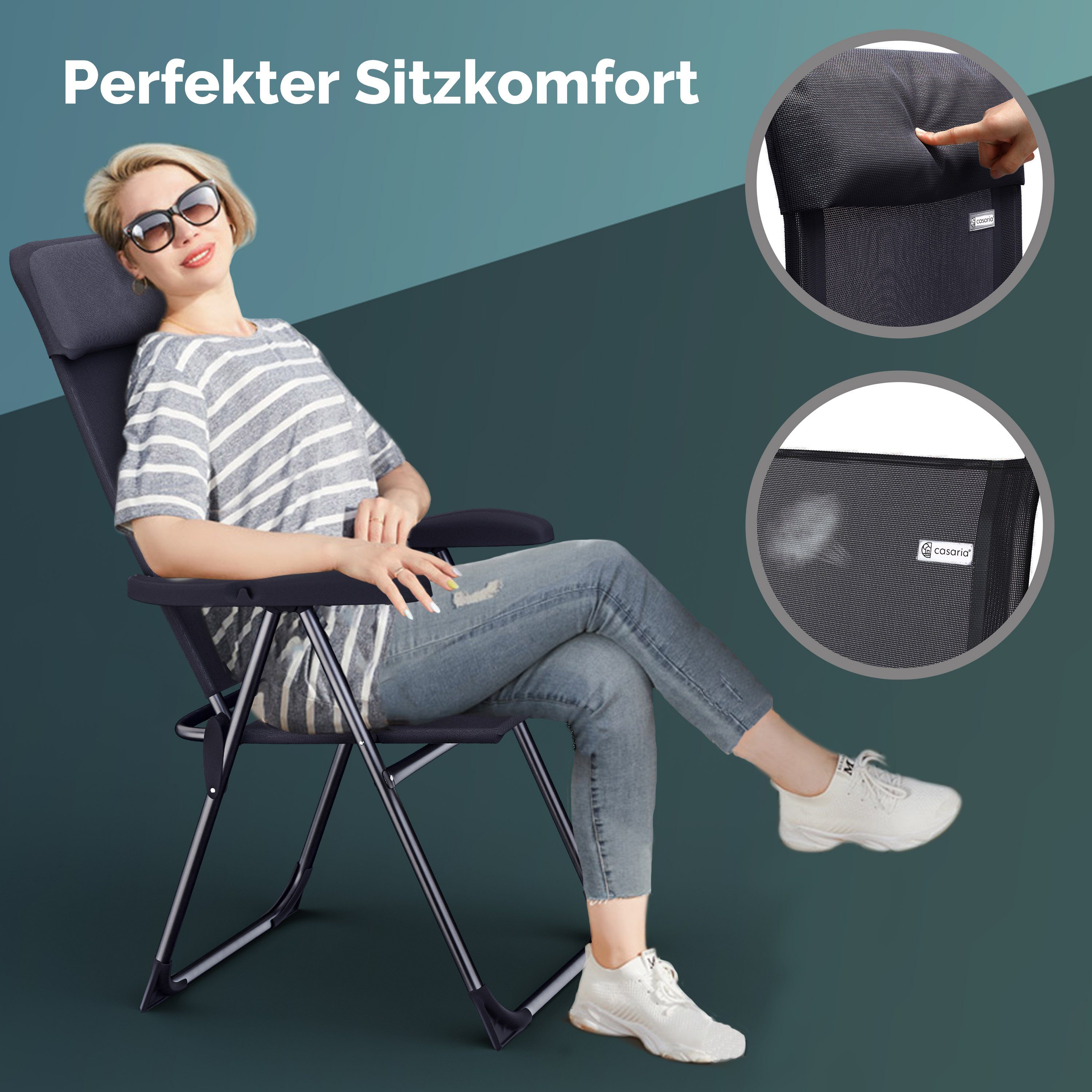 Casaria Gartenstuhl, Klappbar 4er Set 7-fach Verstellbar Alu mit hoher Rück günstig online kaufen