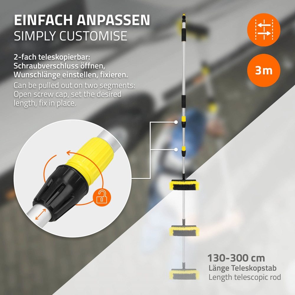ECD Germany Autowaschbürste Bürste mit Aluminium Teleskop Verlängerungstab Auto Reinigungsbürste, Waschbürste mit Wasserzulauf und An/Aus Schalter PKW LKW SUV W – Bild 4 von 5