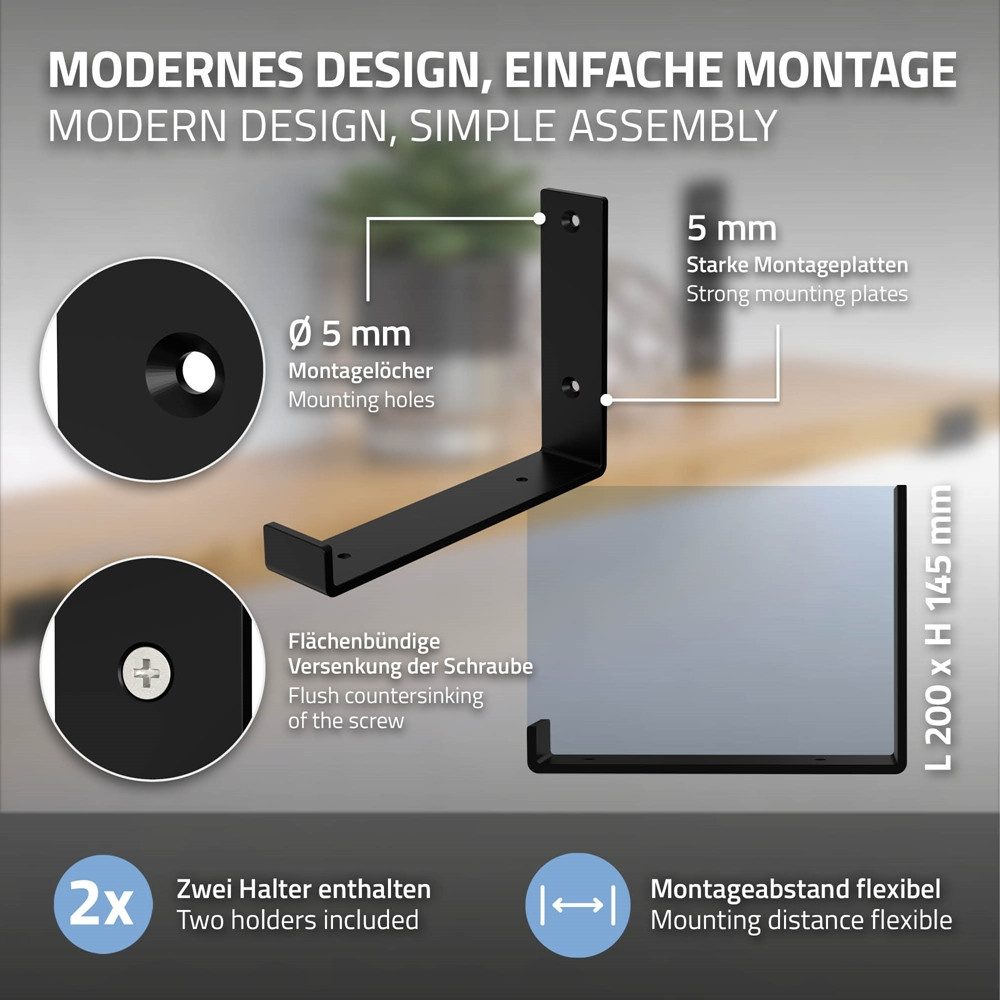 ML-DESIGN Wandregalhalter Regalhalterung L-Form aus Metall, Regalwinkel für Wandmontage, 2-tlg., Industrielle Wandregal Schwarz, Regalträger Regalhalterungen – Bild 3 von 5