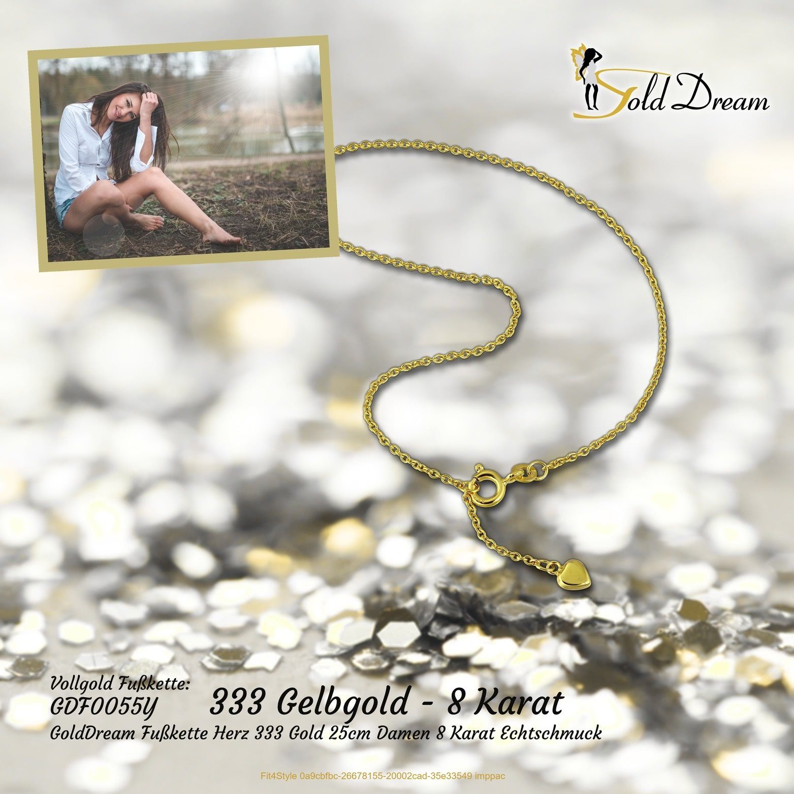 GoldDream Fußkette GoldDream Fußkette 333er Gelbgold 25cm, Echtgold Fußkette (Herz) ca. 25cm, Echtgold, 333er Gelbgold